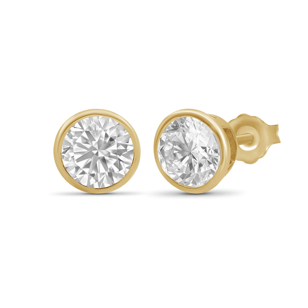 Venturant 0.50-3.00 Carat T.W. Round-cut Lab Grown Diamond (F/VS+) 14K Gold Bezel set Stud Earrings with Double Notch Post & Pushback