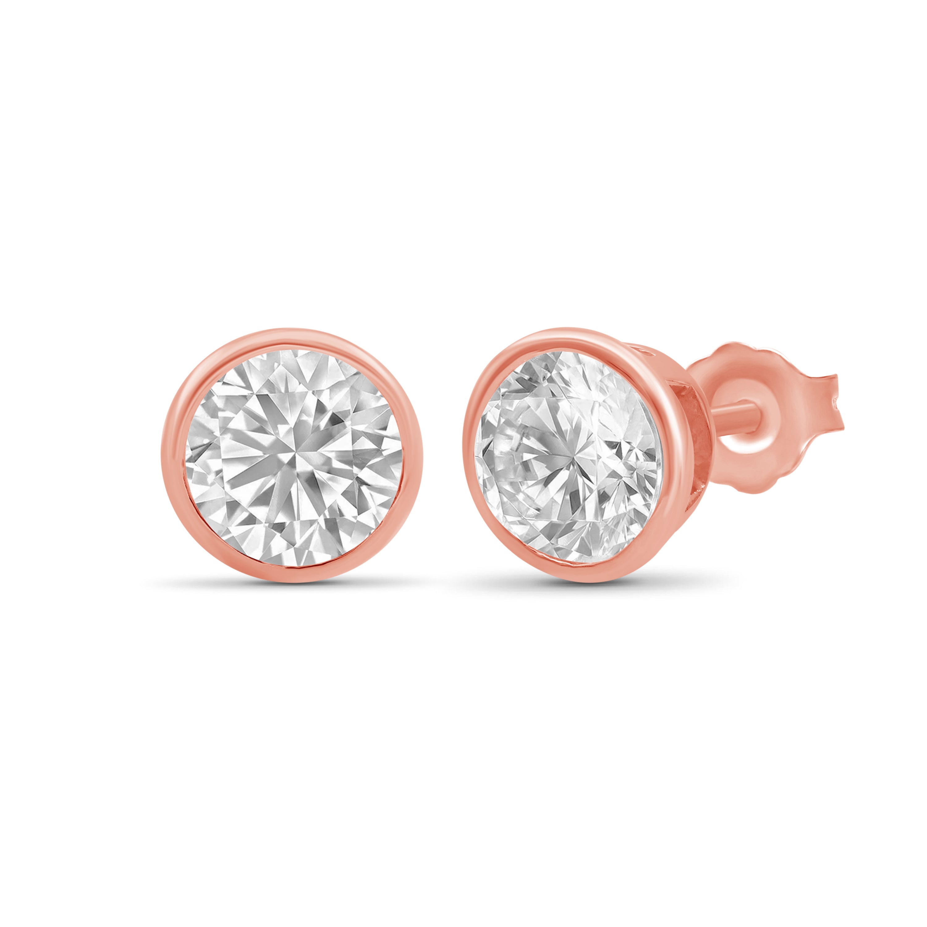 Venturant 0.50-3.00 Carat T.W. Round-cut Lab Grown Diamond (F/VS+) 14K Gold Bezel set Stud Earrings with Double Notch Post & Pushback