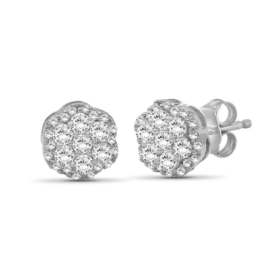Venturant 0.50 - 2.00 Carat T.W. Round-cut Lab Grown Diamond (F/VS+) 14K Gold Cluster Earrings with Double Notch Post & Pushback