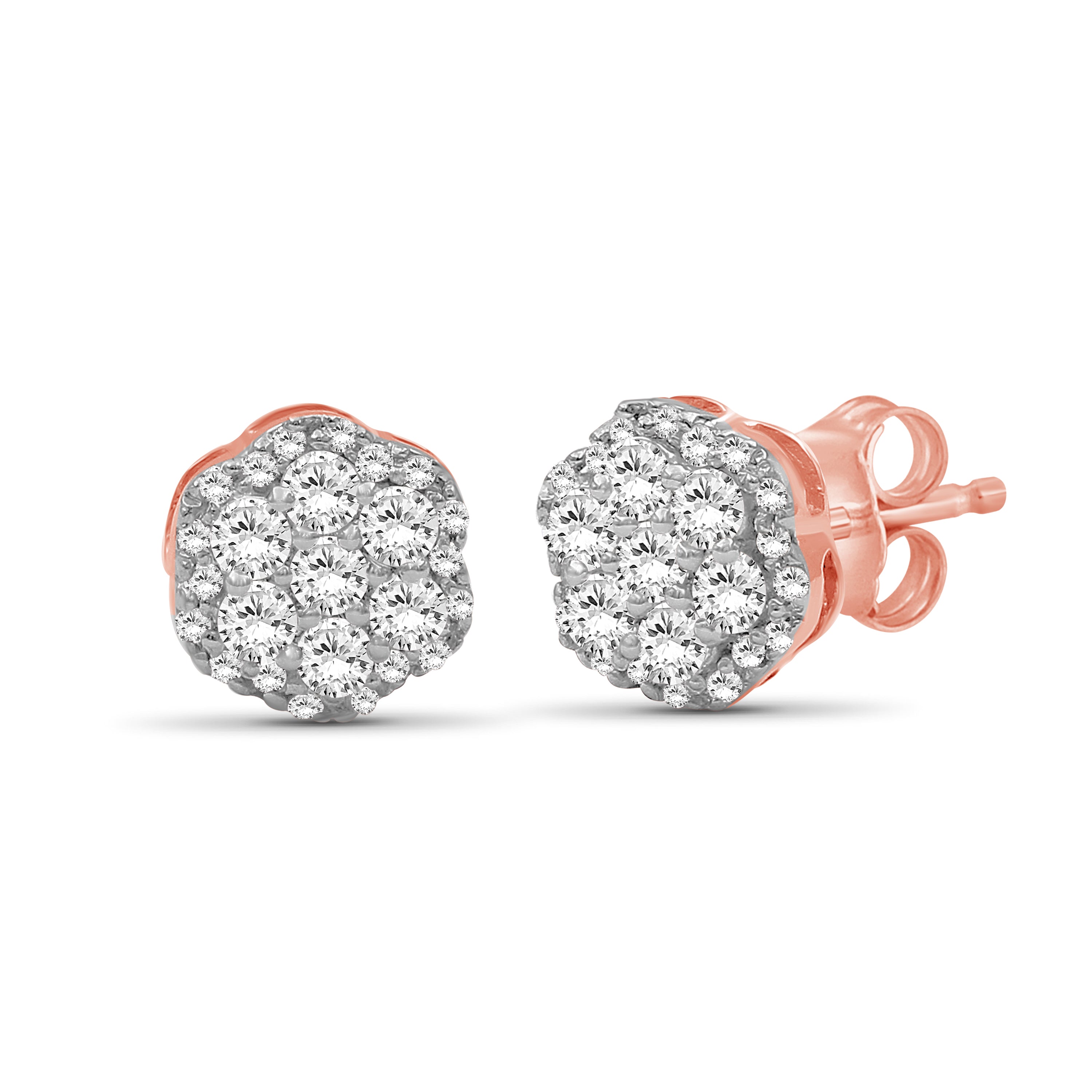 Venturant 0.50 - 2.00 Carat T.W. Round-cut Lab Grown Diamond (F/VS+) 14K Gold Cluster Earrings with Double Notch Post & Pushback