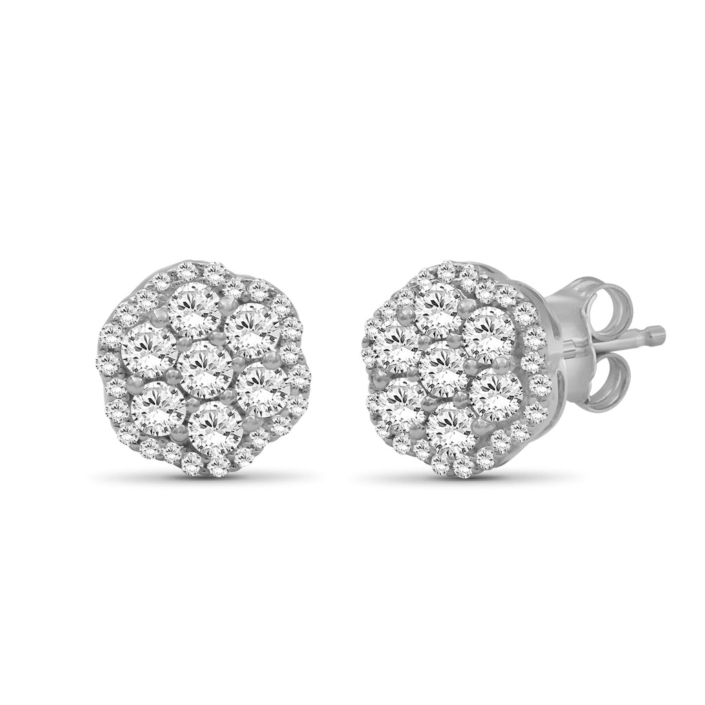 Venturant 0.50 - 2.00 Carat T.W. Round-cut Lab Grown Diamond (F/VS+) 14K Gold Cluster Earrings with Double Notch Post & Pushback