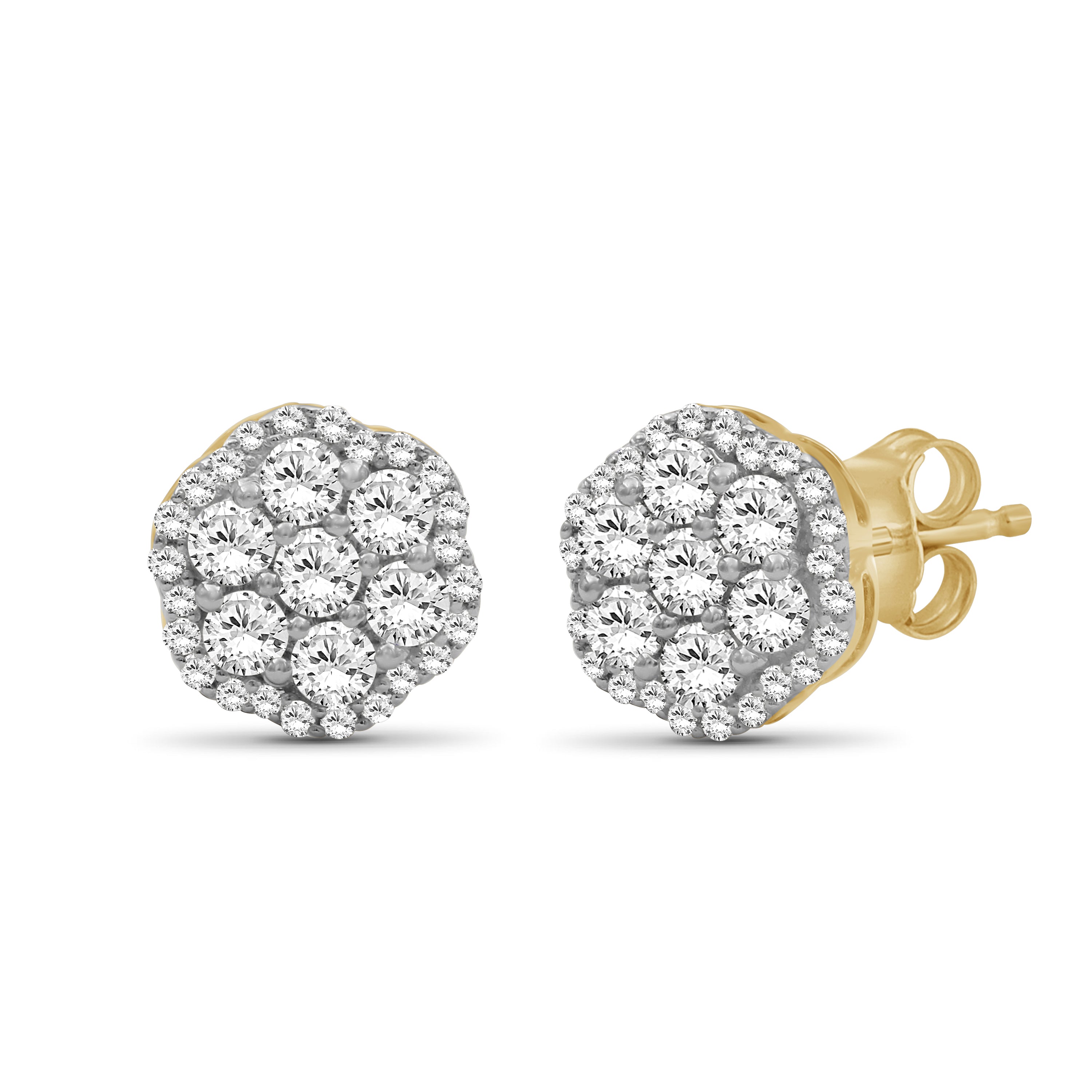 Venturant 0.50 - 2.00 Carat T.W. Round-cut Lab Grown Diamond (F/VS+) 14K Gold Cluster Earrings with Double Notch Post & Pushback