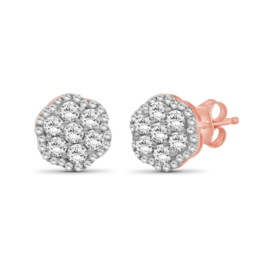 Venturant 0.50 - 2.00 Carat T.W. Round-cut Lab Grown Diamond (F/VS+) 14K Gold Cluster Earrings with Double Notch Post & Pushback