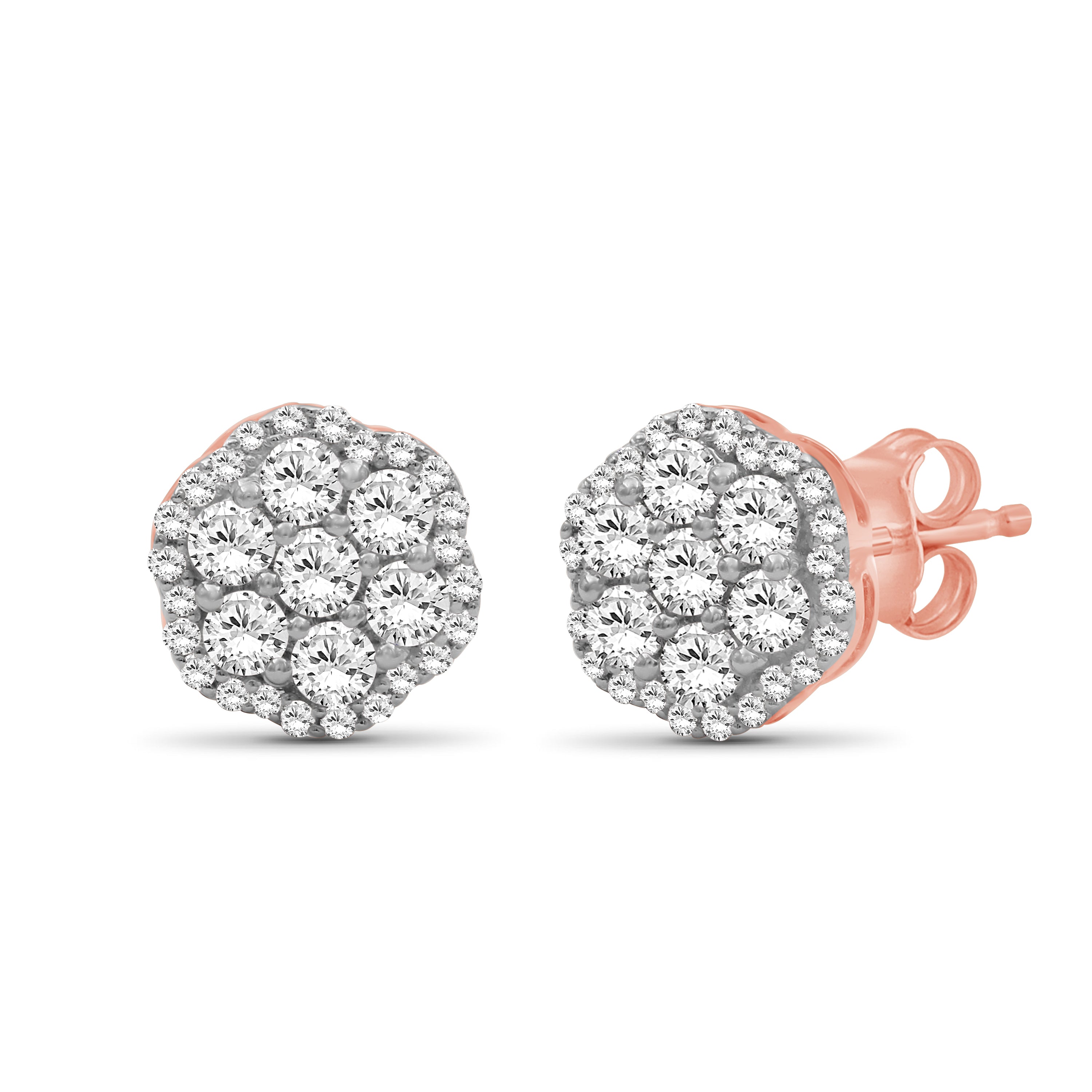 Venturant 0.50 - 2.00 Carat T.W. Round-cut Lab Grown Diamond (F/VS+) 14K Gold Cluster Earrings with Double Notch Post & Pushback
