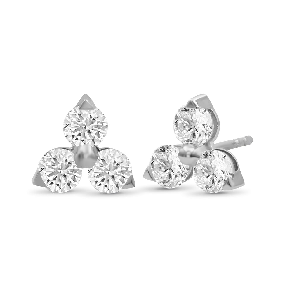 Venturant 0.25 - 3.00 Carat T.W. Round-cut Lab Grown Diamond (F/VS+) 14K Gold 3 Stone Earrings with Double Notch Post & Pushback