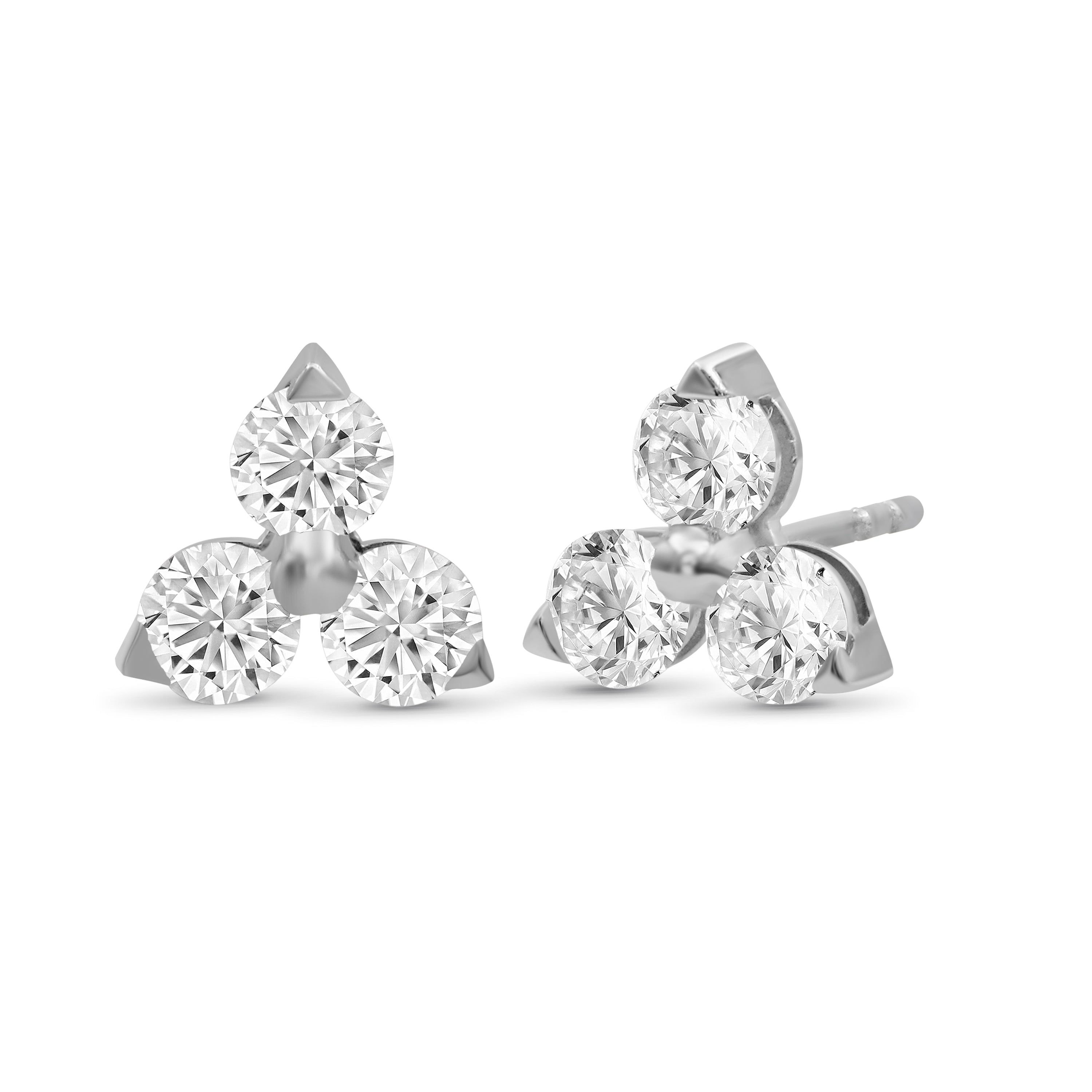 Venturant 0.25 - 3.00 Carat T.W. Round-cut Lab Grown Diamond (F/VS+) 14K Gold 3 Stone Earrings with Double Notch Post & Pushback