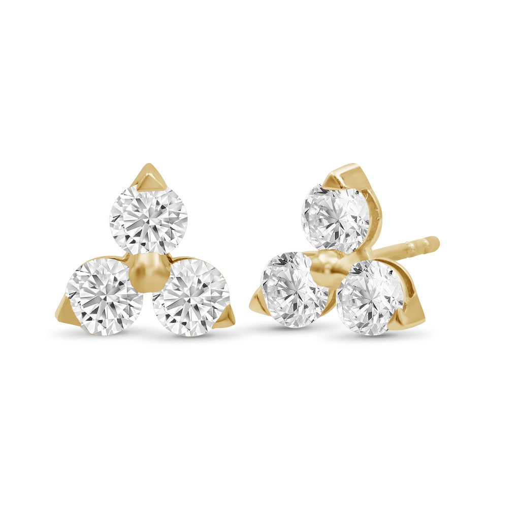 Venturant 0.25 - 3.00 Carat T.W. Round-cut Lab Grown Diamond (F/VS+) 14K Gold 3 Stone Earrings with Double Notch Post & Pushback