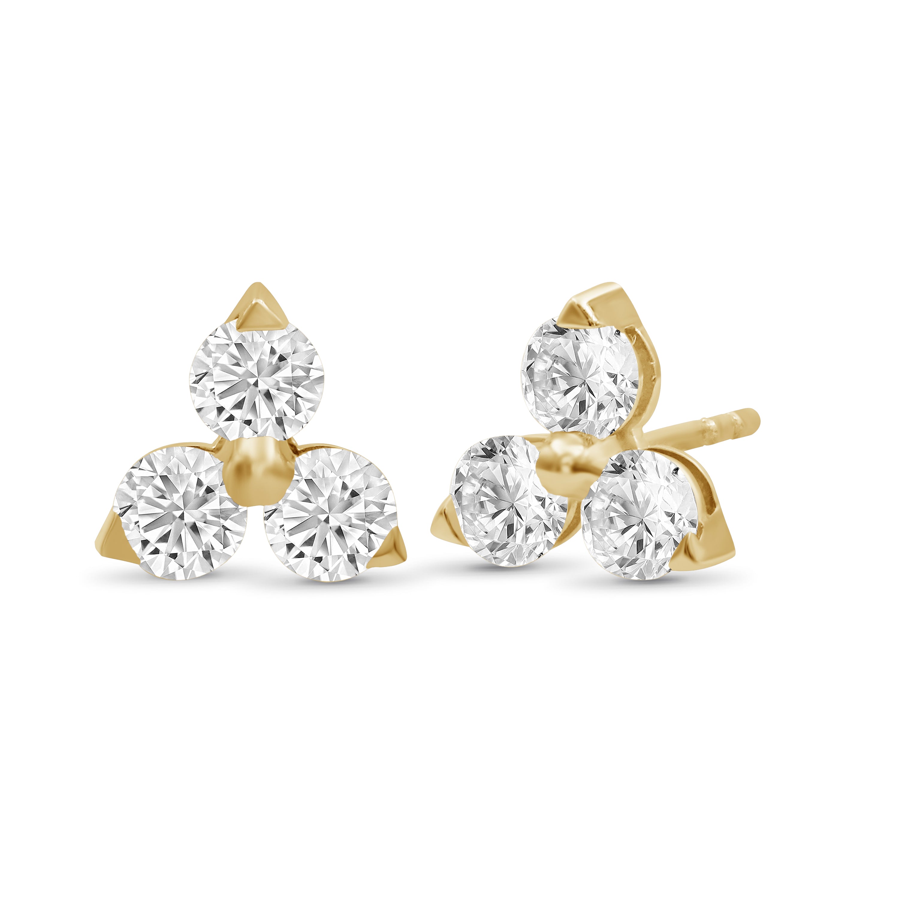 Venturant 0.25 - 3.00 Carat T.W. Round-cut Lab Grown Diamond (F/VS+) 14K Gold 3 Stone Earrings with Double Notch Post & Pushback