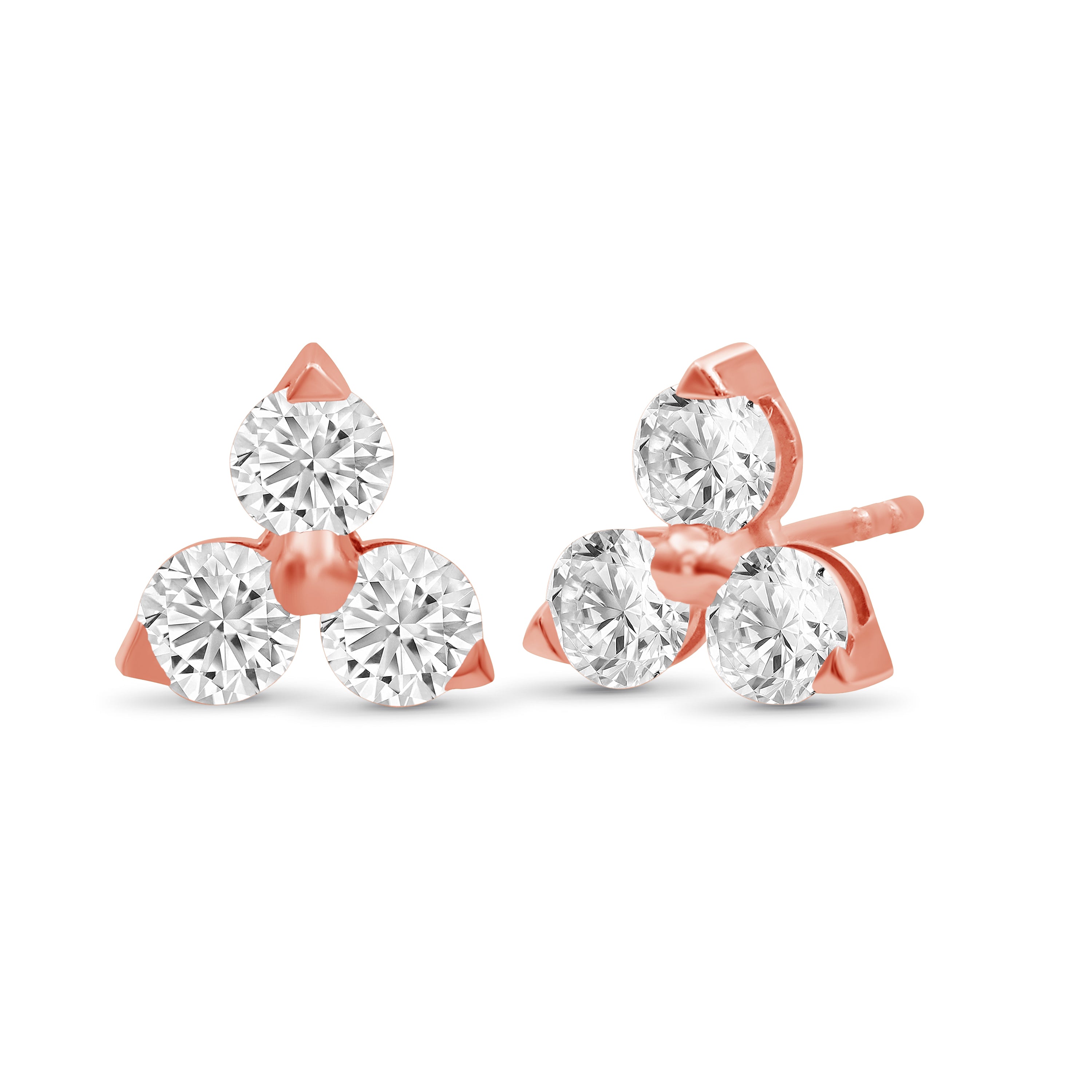 Venturant 0.25 - 3.00 Carat T.W. Round-cut Lab Grown Diamond (F/VS+) 14K Gold 3 Stone Earrings with Double Notch Post & Pushback