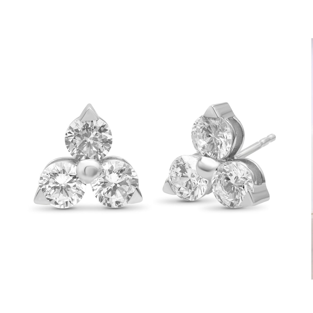 Venturant 0.25 - 3.00 Carat T.W. Round-cut Lab Grown Diamond (F/VS+) 14K Gold 3 Stone Earrings with Double Notch Post & Pushback