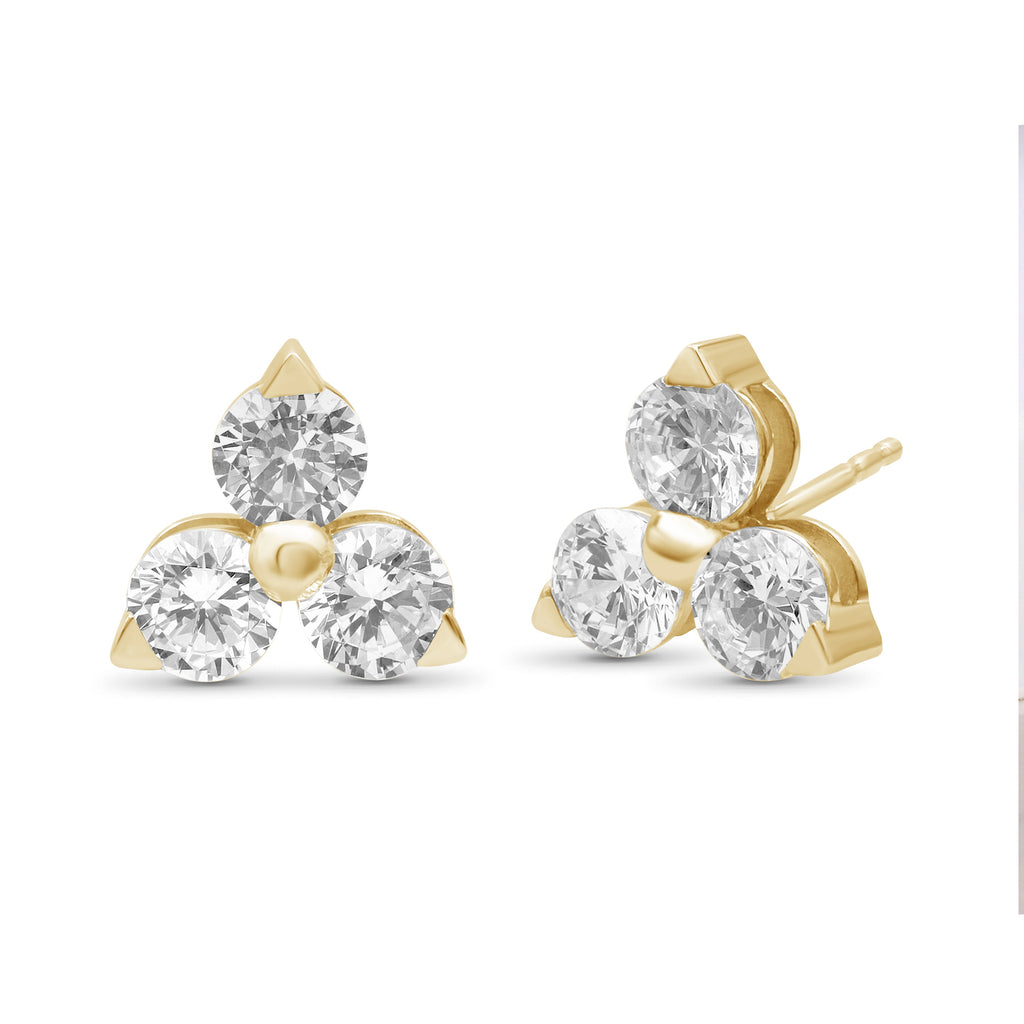 Venturant 0.25 - 3.00 Carat T.W. Round-cut Lab Grown Diamond (F/VS+) 14K Gold 3 Stone Earrings with Double Notch Post & Pushback
