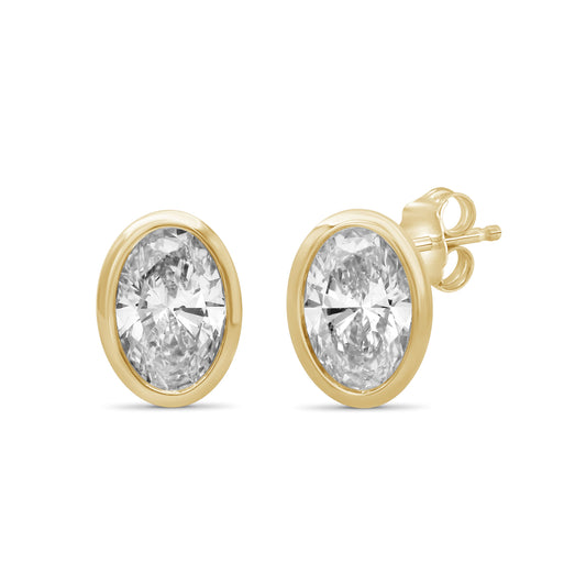 Venturant 1.00 - 2.00 Carat T.W. Oval-cut Lab Grown Diamond (F/VS+) 14K Gold Bezel set Stud Earrings with Double Notch Post & Pushback