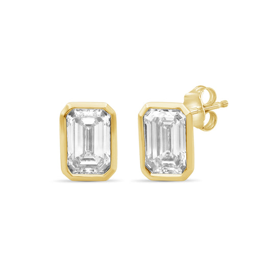Venturant 1.00 - 2.00 Carat T.W. Emerald-cut Lab Grown Diamond (F/VS+) 14K Gold Bezel set Stud Earrings with Double Notch Post & Pushback