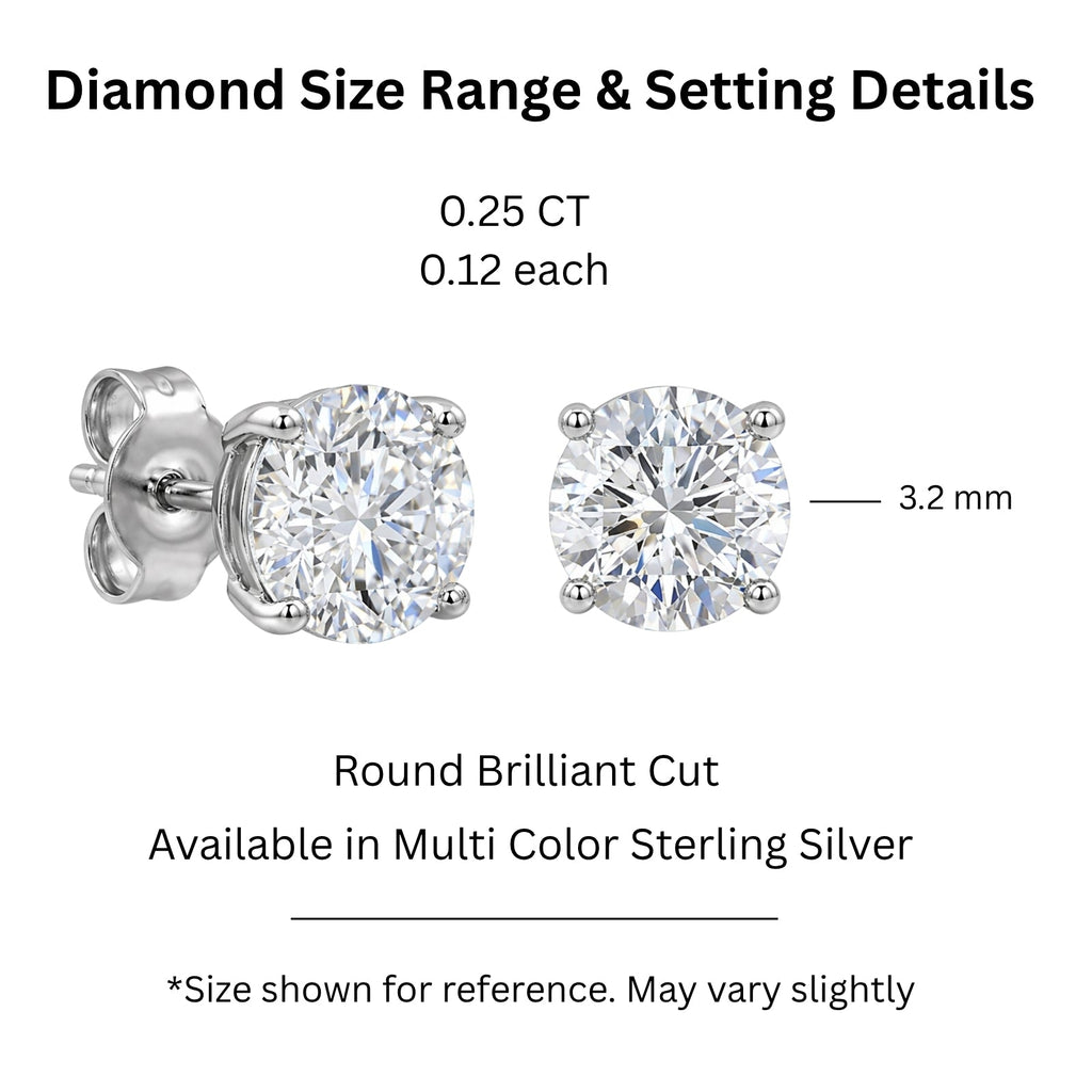 Venturant Lab Grown Diamond (F/VS+) 0.25 carat Round cut Sterling Silver Stud Earrings