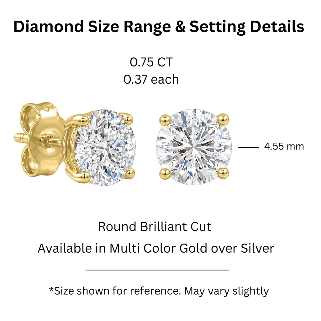 Venturant Lab Grown Diamond (F/VS+) 0.75 carat Round cut Gold over Silver Stud Earrings