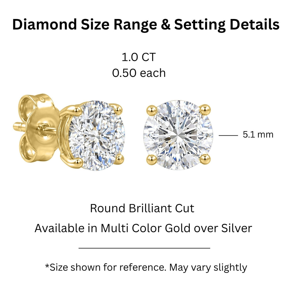 Venturant Lab Grown Diamond (F/VS+) 1.00 carat Round cut Gold over Silver Stud Earrings