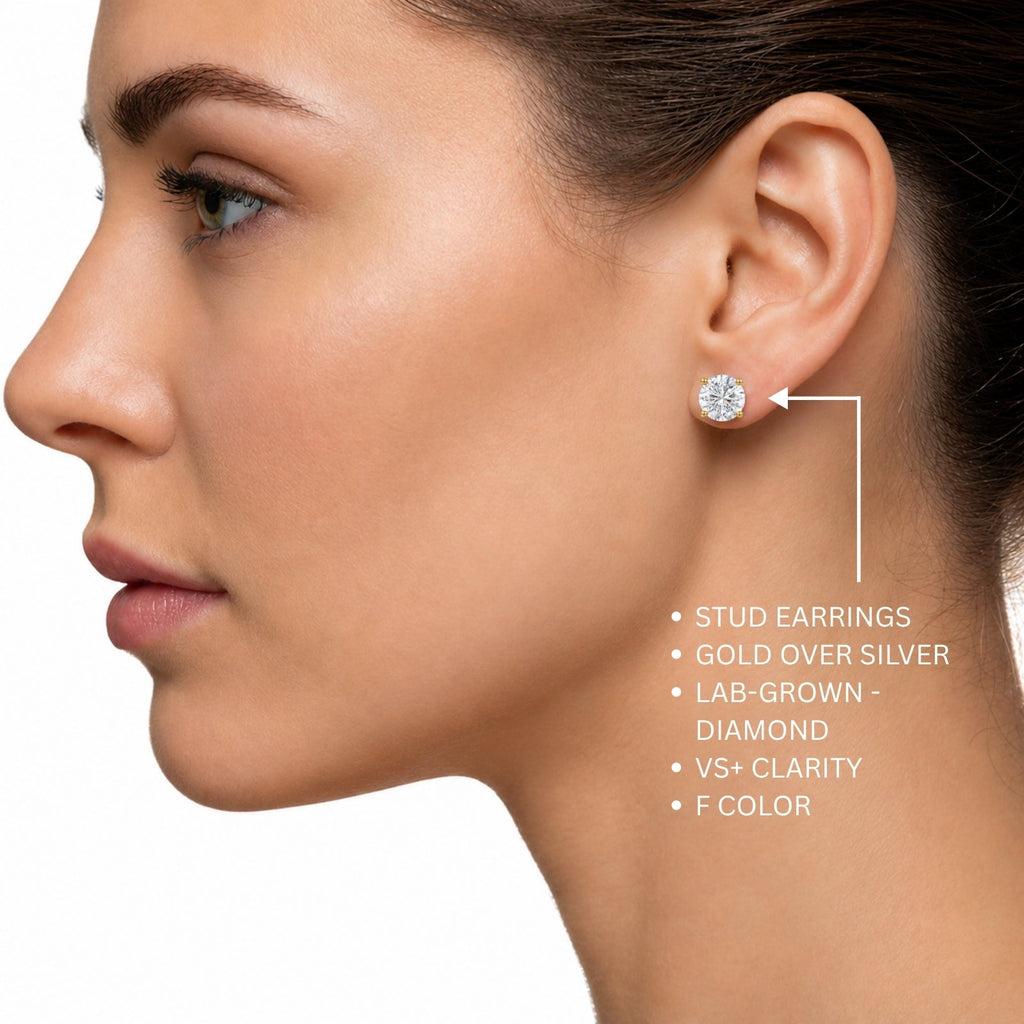 Venturant Lab Grown Diamond (F/VS+) 2.00 carat Round cut Gold over Silver Stud Earrings