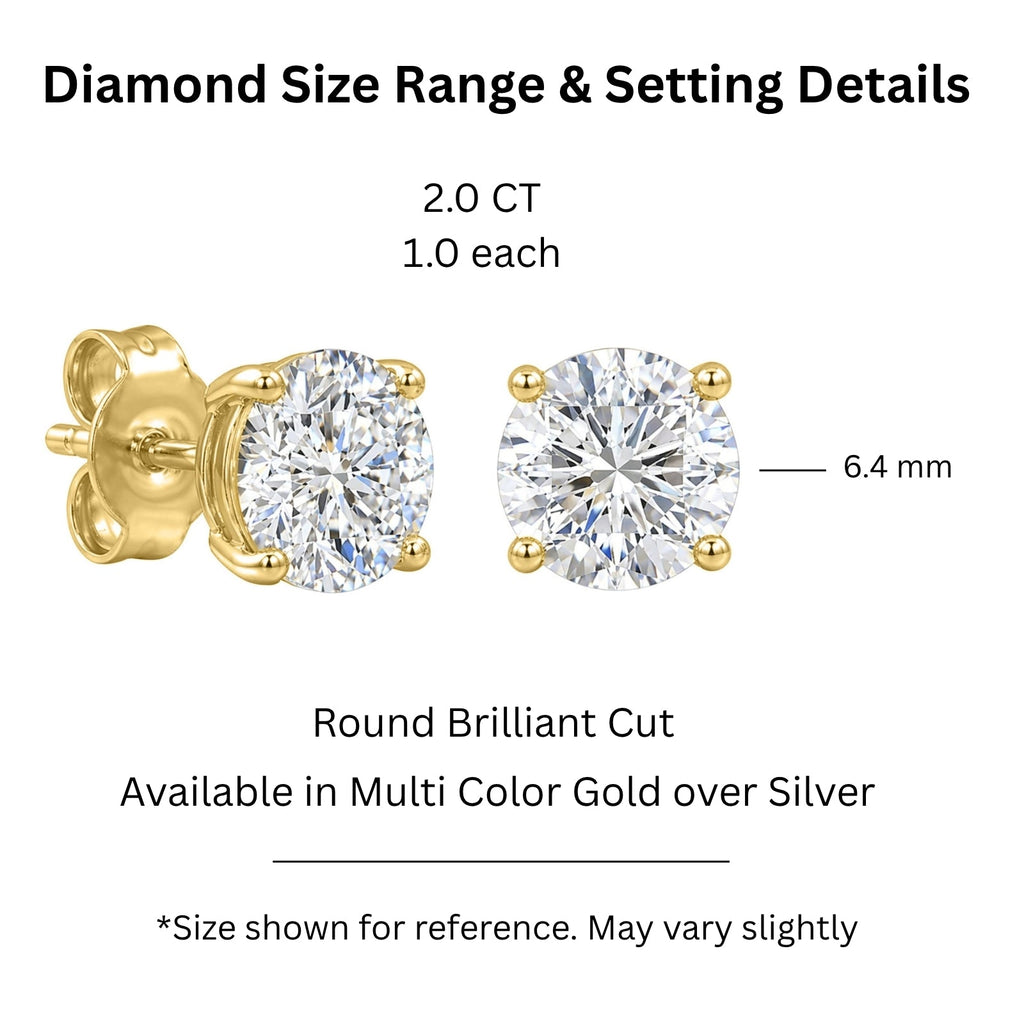 Venturant Lab Grown Diamond (F/VS+) 2.00 carat Round cut Gold over Silver Stud Earrings