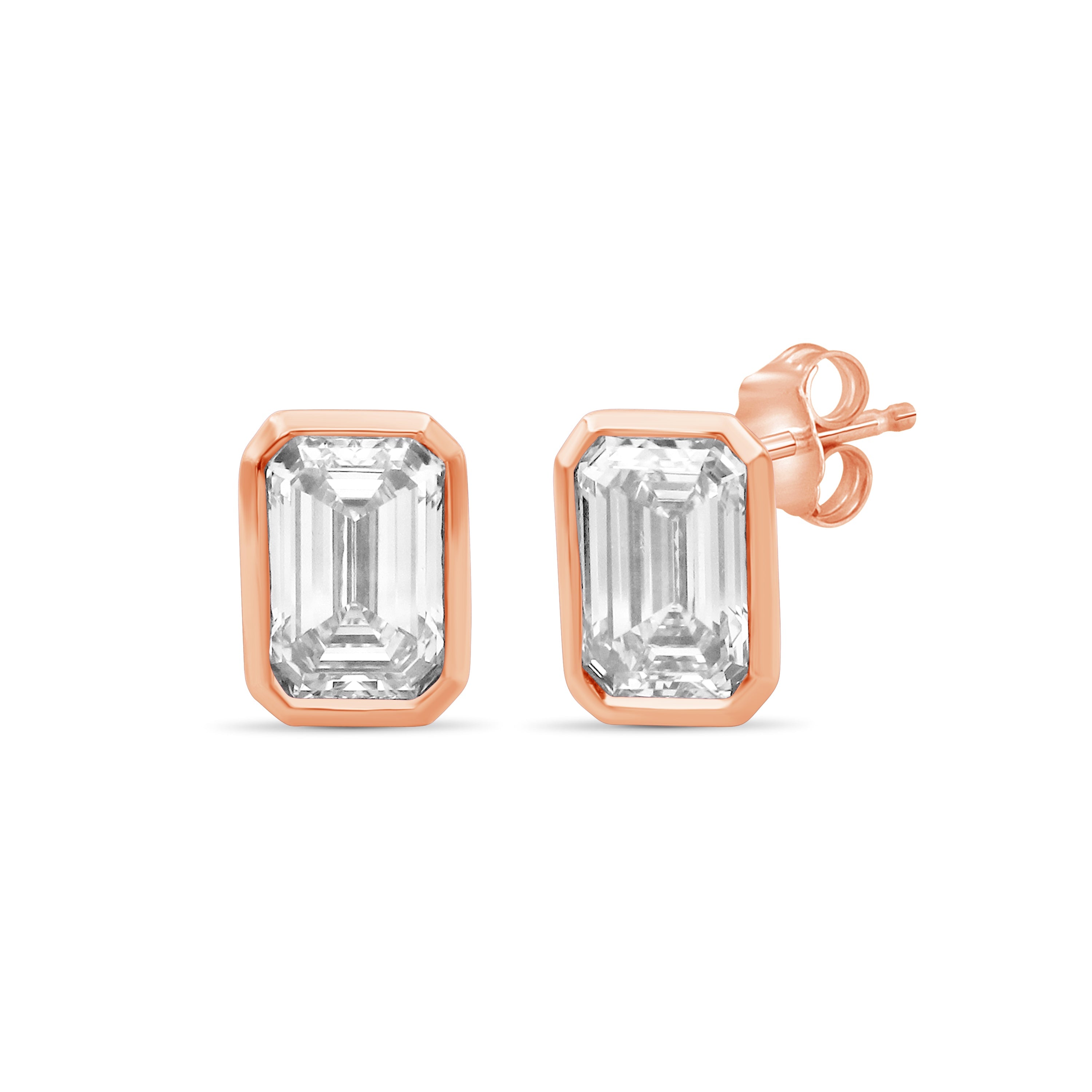 Venturant 1.00 - 2.00 Carat T.W. Emerald-cut Lab Grown Diamond (F/VS+) 14K Gold Bezel set Stud Earrings with Double Notch Post & Pushback