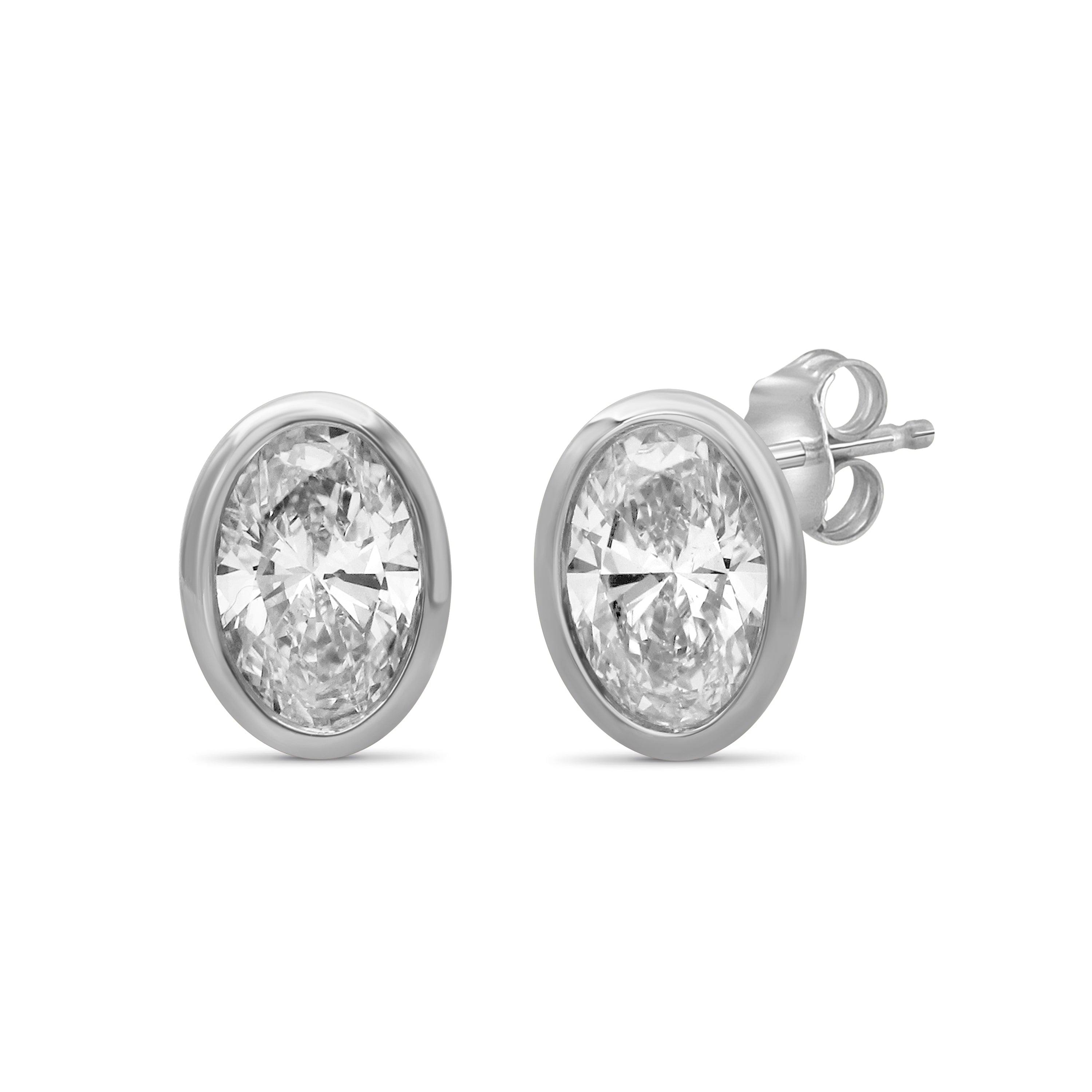 Venturant 1.00 - 2.00 Carat T.W. Oval-cut Lab Grown Diamond (F/VS+) 14K Gold Bezel set Stud Earrings with Double Notch Post & Pushback