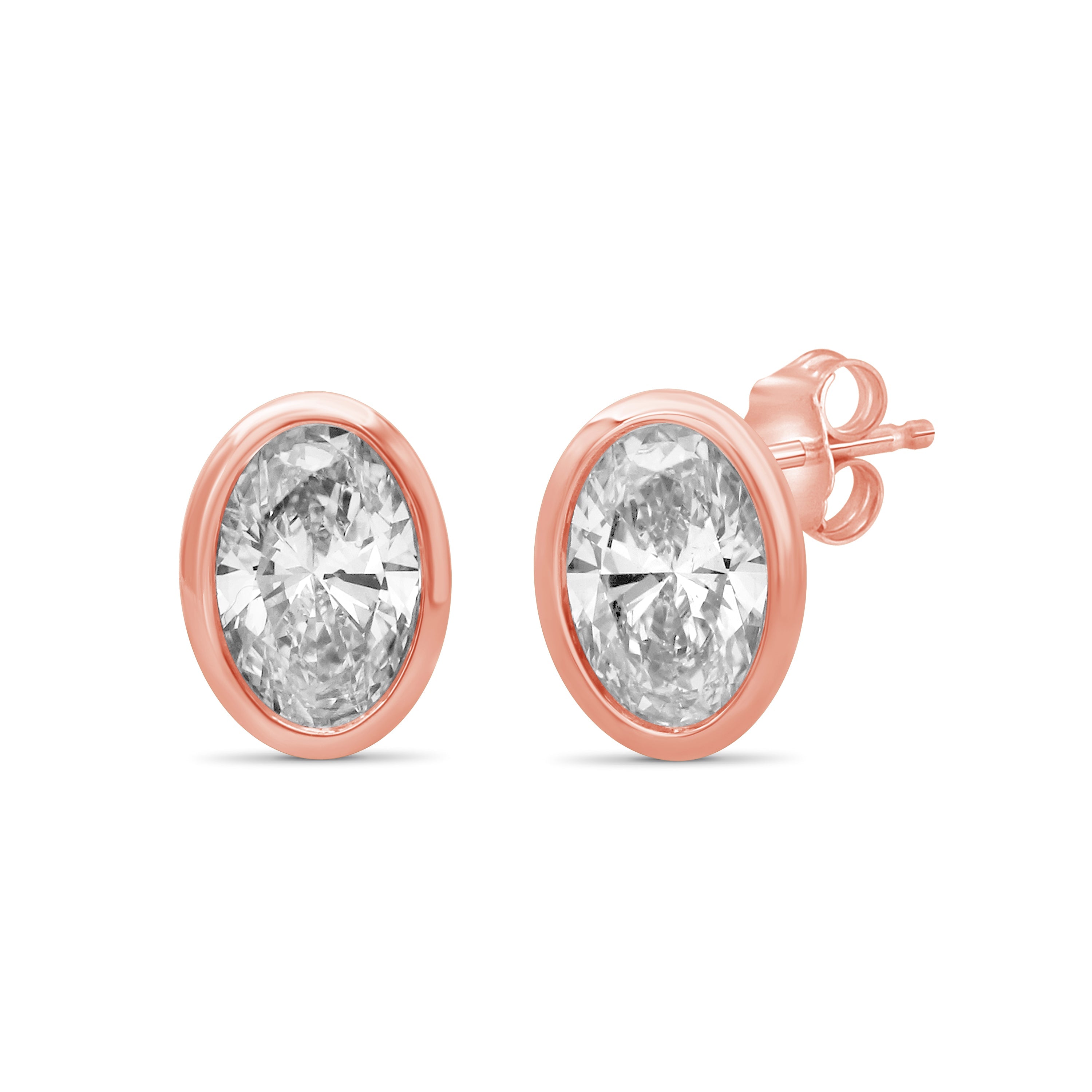 Venturant 1.00 - 2.00 Carat T.W. Oval-cut Lab Grown Diamond (F/VS+) 14K Gold Bezel set Stud Earrings with Double Notch Post & Pushback