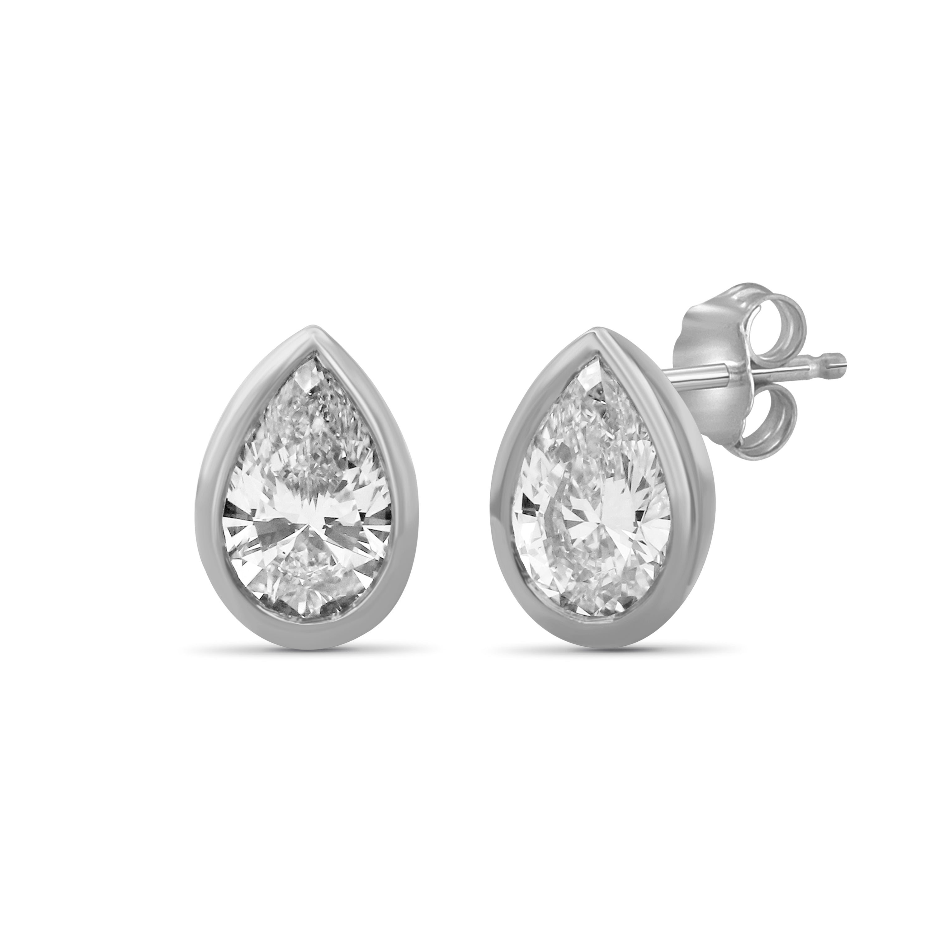 Venturant 1.00 - 2.00 Carat T.W. Pear-cut Lab Grown Diamond (F/VS+) 14K Gold Bezel set Stud Earrings with Double Notch Post & Pushback