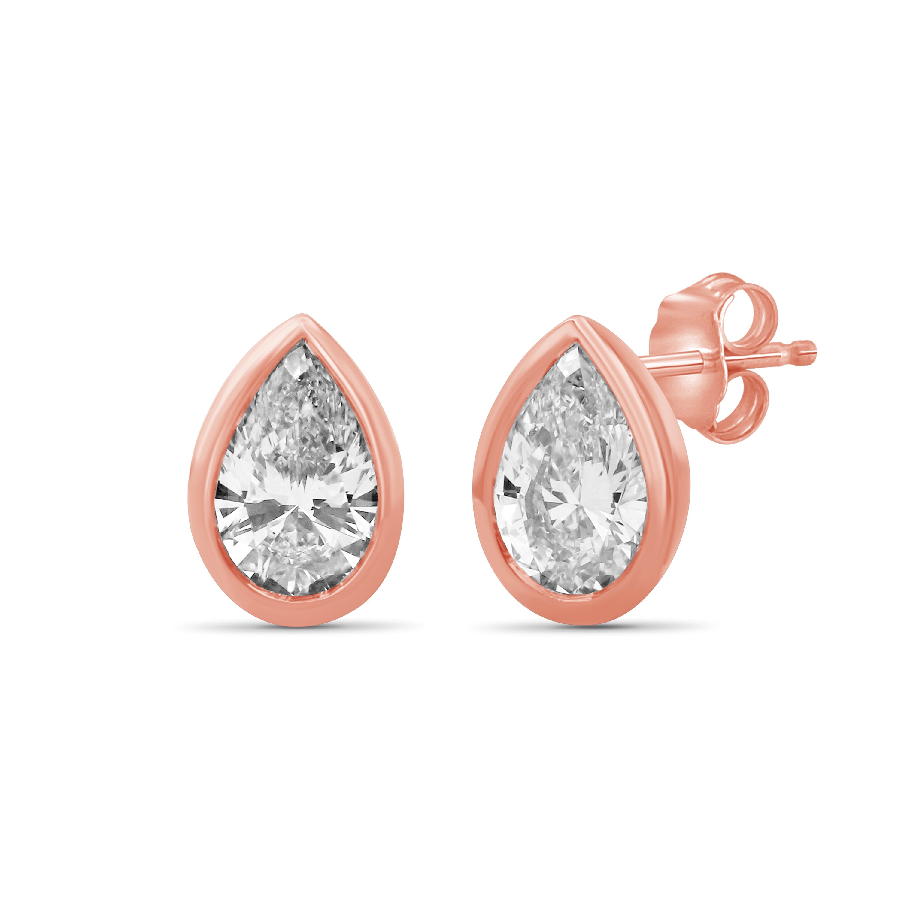 Venturant 1.00 - 2.00 Carat T.W. Pear-cut Lab Grown Diamond (F/VS+) 14K Gold Bezel set Stud Earrings with Double Notch Post & Pushback