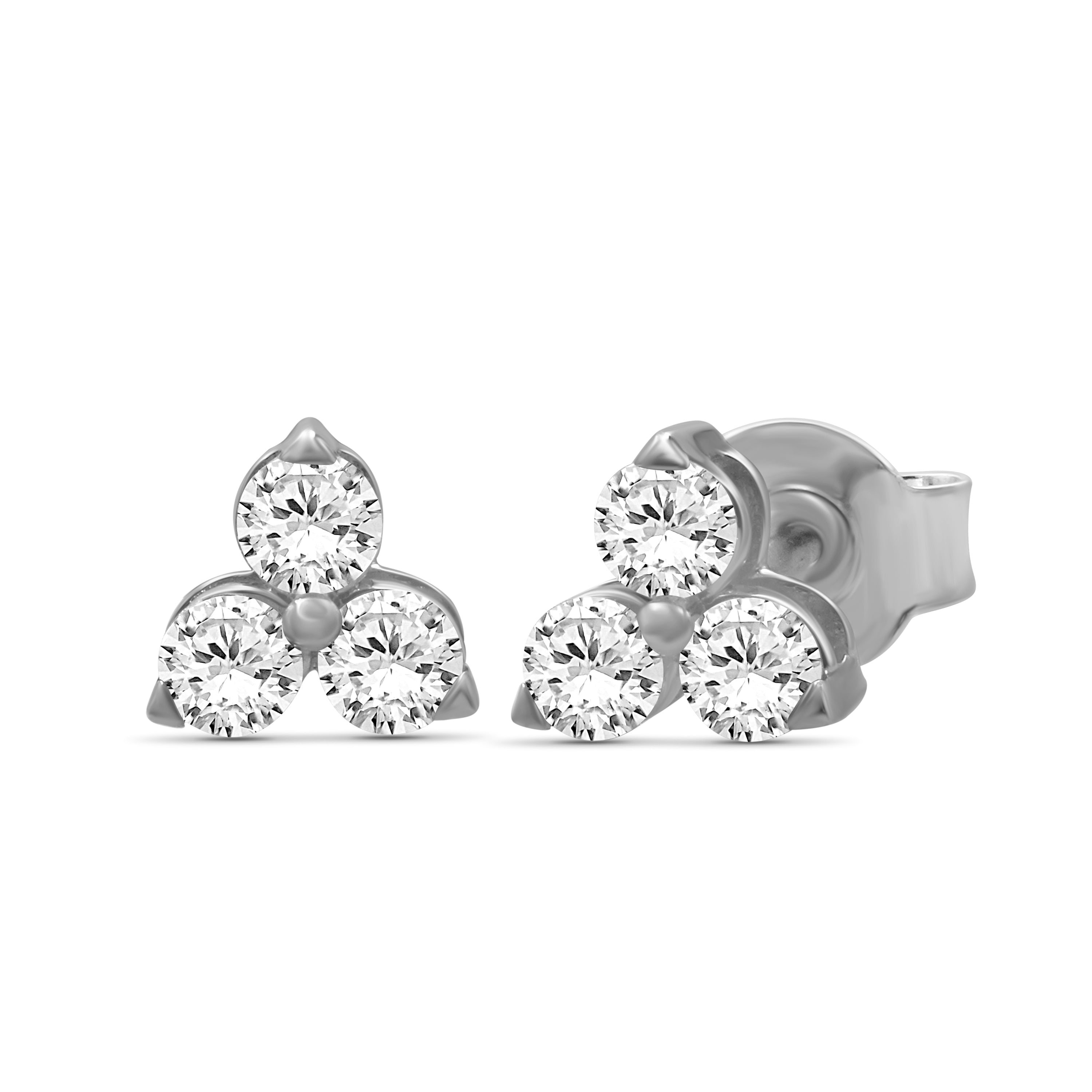 Venturant 0.25 - 3.00 Carat T.W. Round-cut Lab Grown Diamond (F/VS+) 14K Gold 3 Stone Earrings with Double Notch Post & Pushback