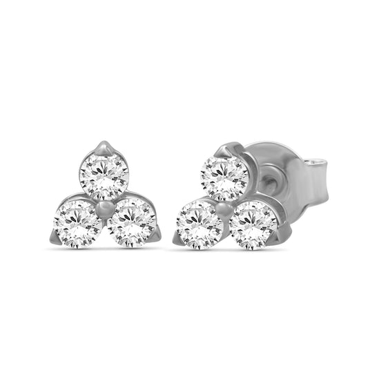 Venturant 0.25 - 3.00 Carat T.W. Round-cut Lab Grown Diamond (F/VS+) 14K Gold 3 Stone Earrings with Double Notch Post & Pushback