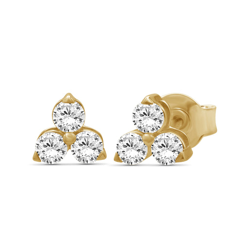 Venturant 0.25 - 3.00 Carat T.W. Round-cut Lab Grown Diamond (F/VS+) 14K Gold 3 Stone Earrings with Double Notch Post & Pushback