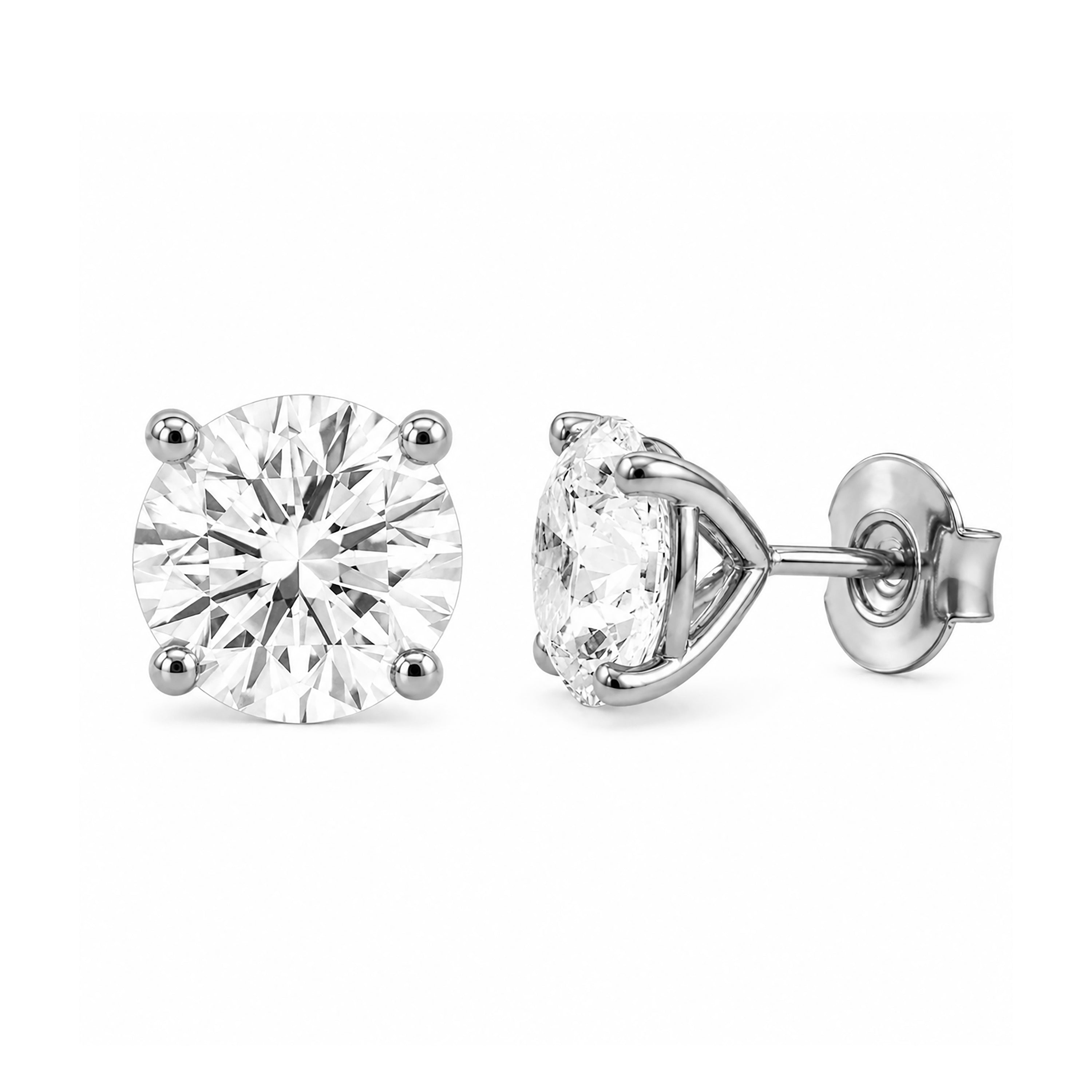 Venturant Lab Grown Diamond (F/VS+) 5.00 carat Round cut Sterling Silver Stud Earrings - Sterling Silver | Gold over Silver