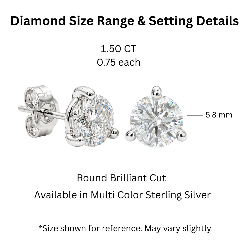 Venturant Lab Grown Diamond (F/VS+) 1.50 carat Round cut Sterling Silver Stud Earrings - Sterling Silver | Gold over Silver