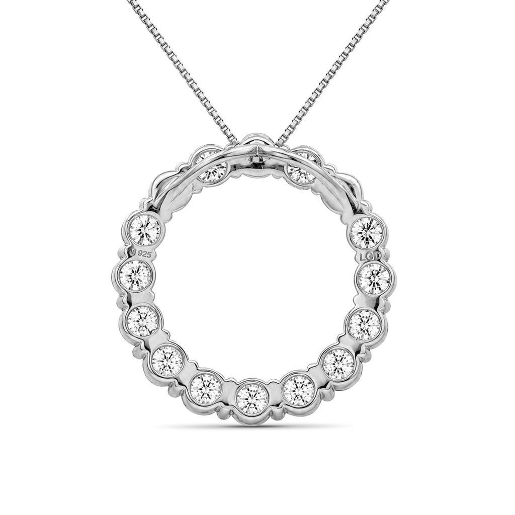 Venturant Lab Grown Diamond (F/VS+) 3.00 carat Round cut Sterling Silver Circle Pendant - Sterling Silver | Gold over Silver