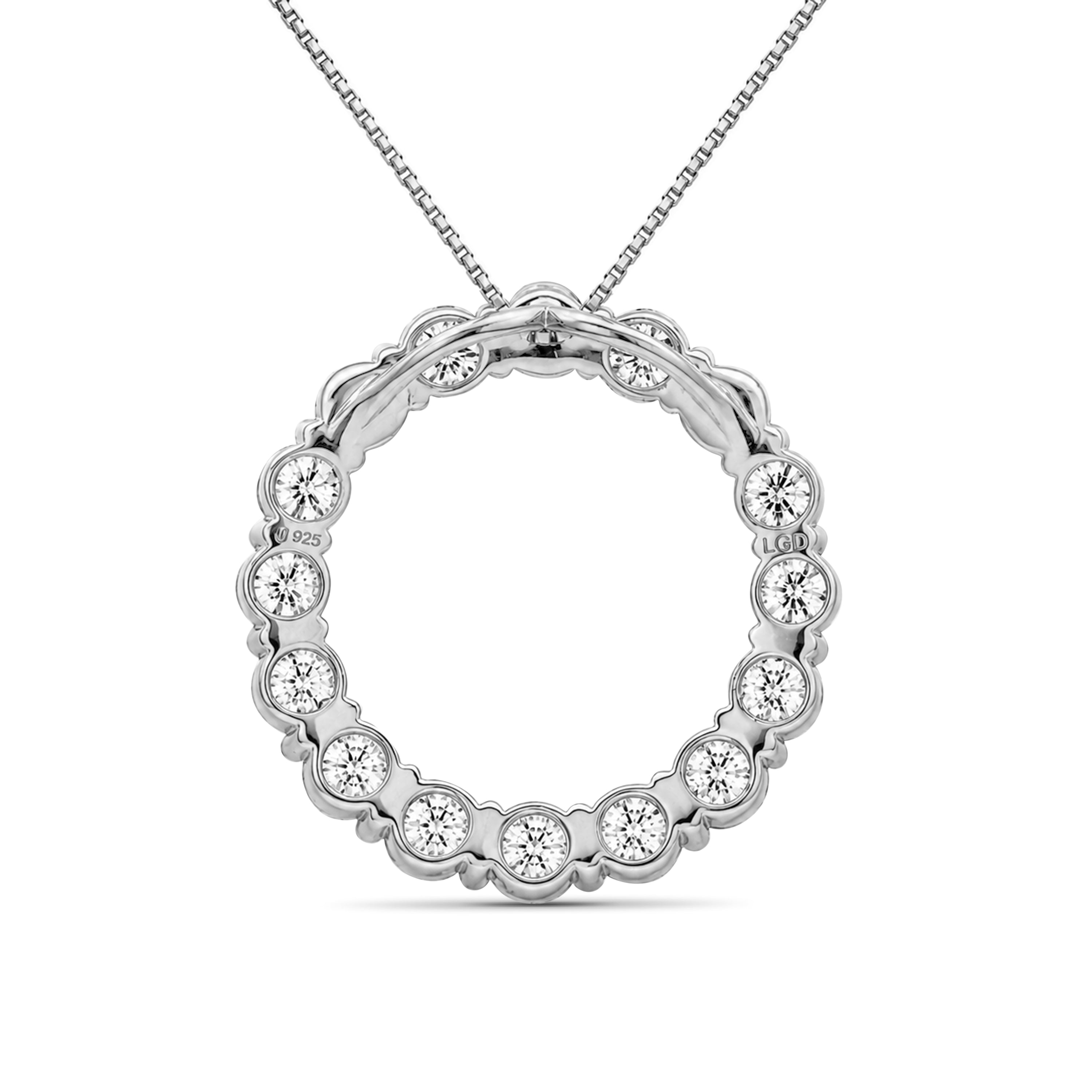 Venturant Lab Grown Diamond (F/VS+) 3.00 carat Round cut Sterling Silver Circle Pendant - Sterling Silver | Gold over Silver