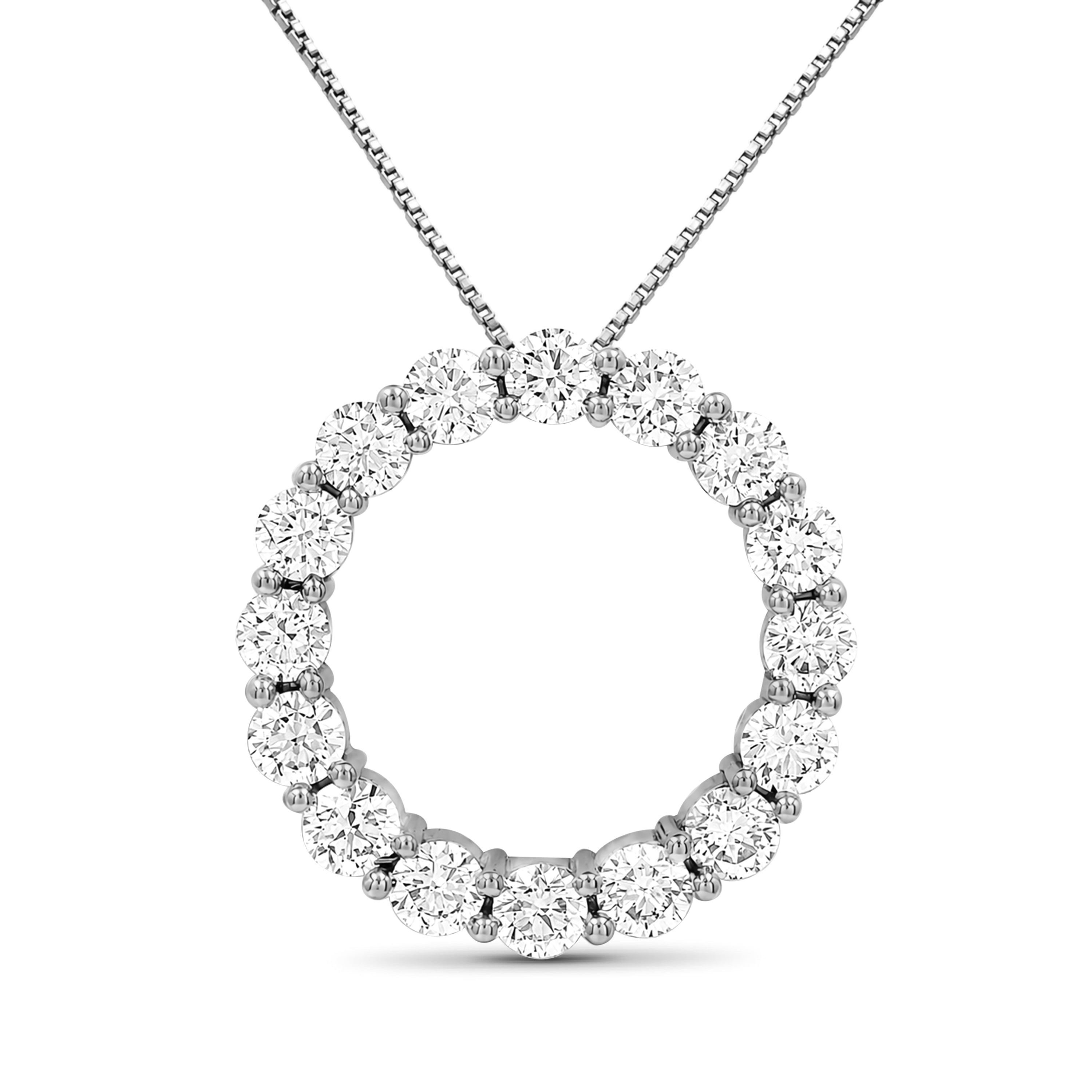 Venturant Lab Grown Diamond (F/VS+) 3.00 carat Round cut Sterling Silver Circle Pendant - Sterling Silver | Gold over Silver