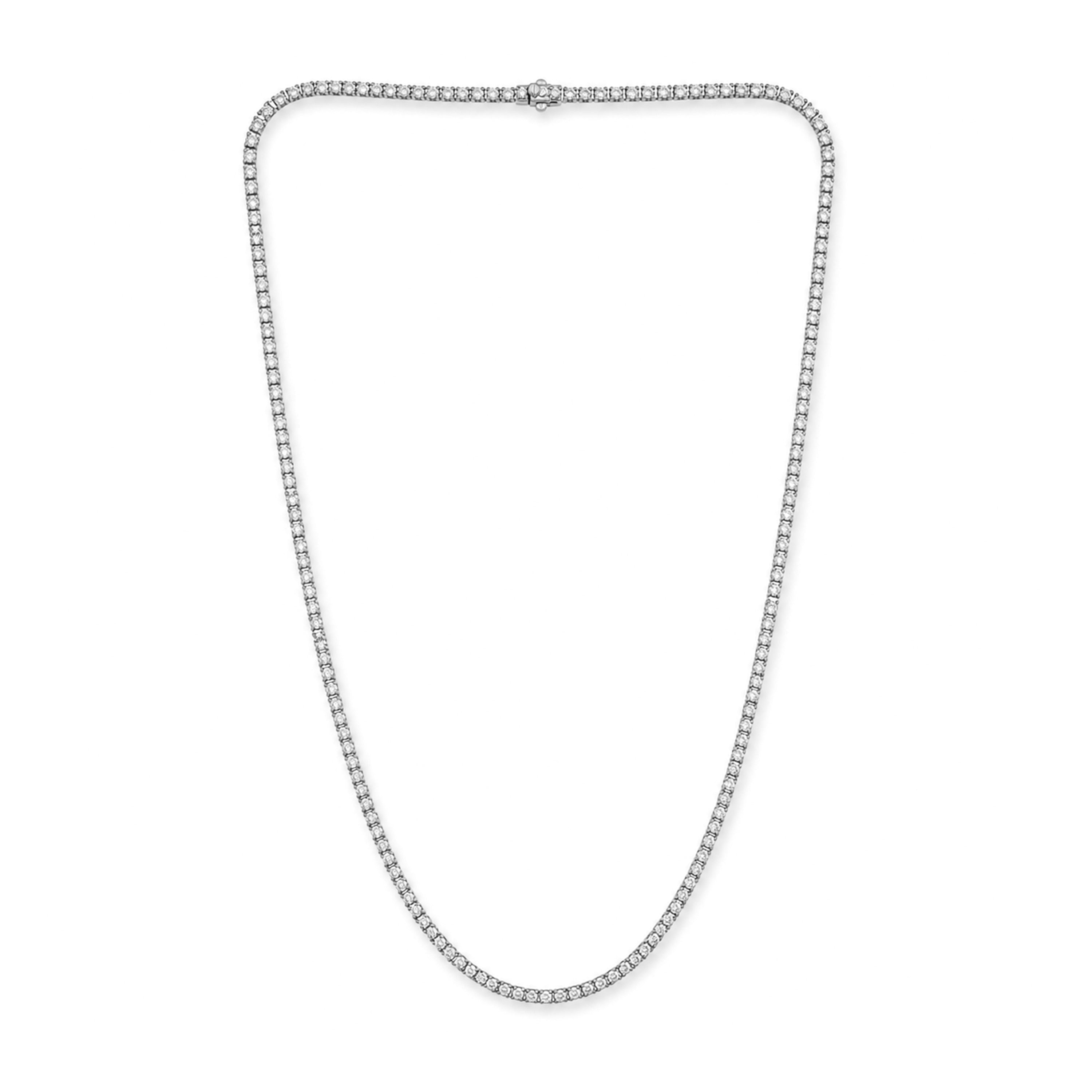 Venturant Lab Grown Diamond (F/VS+) 5.00 carat Round cut Sterling Silver Tennis Necklace - Sterling Silver | Gold over Silver