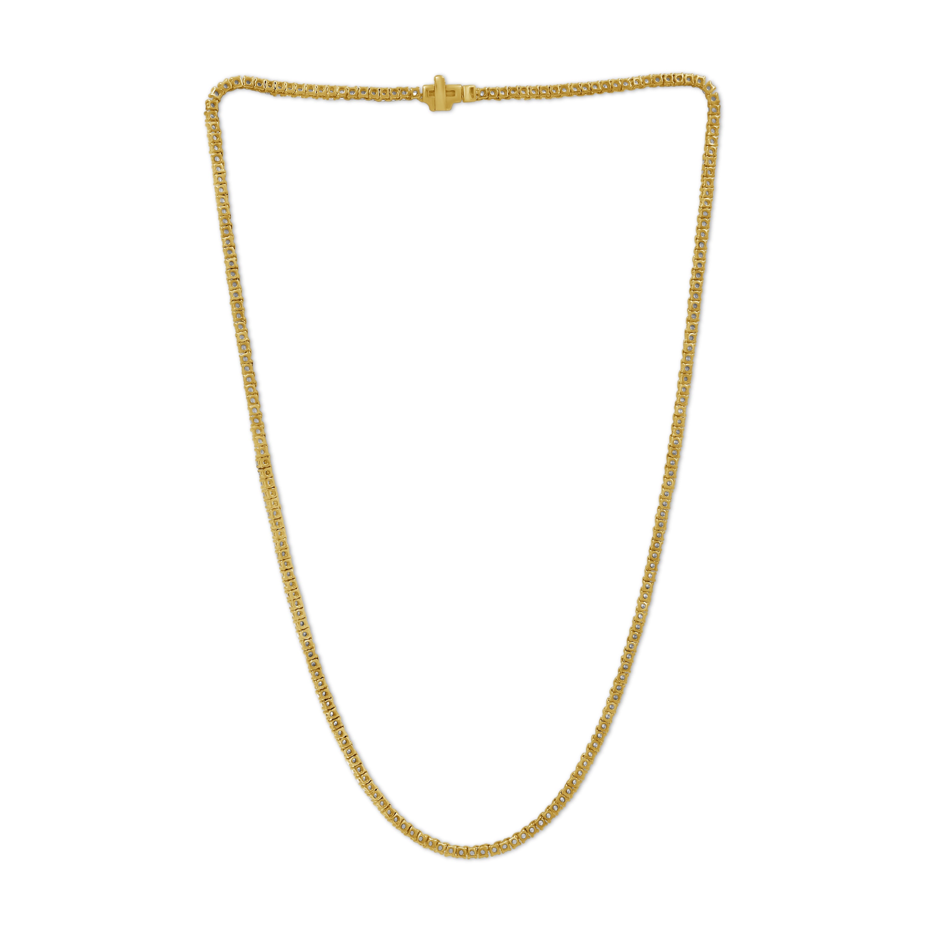 Venturant Lab Grown Diamond (F/VS+) 10.00 carat Round cut Sterling Silver Tennis Necklace - Sterling Silver | Gold over Silver