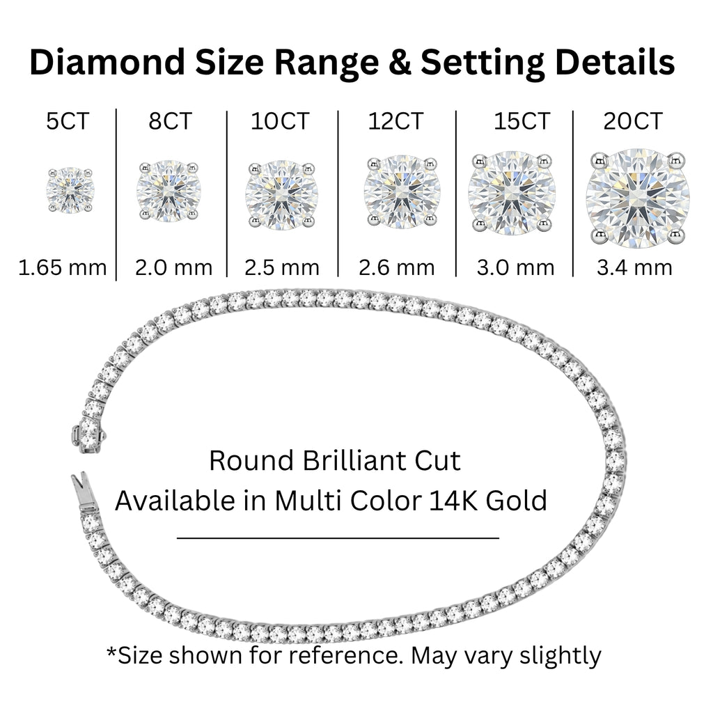Venturant 5.00-20.00 Carat T.W. Round-cut Lab Grown Diamond (F/VS) 14K Gold Tennis Necklace - Assorted Colors & Carat