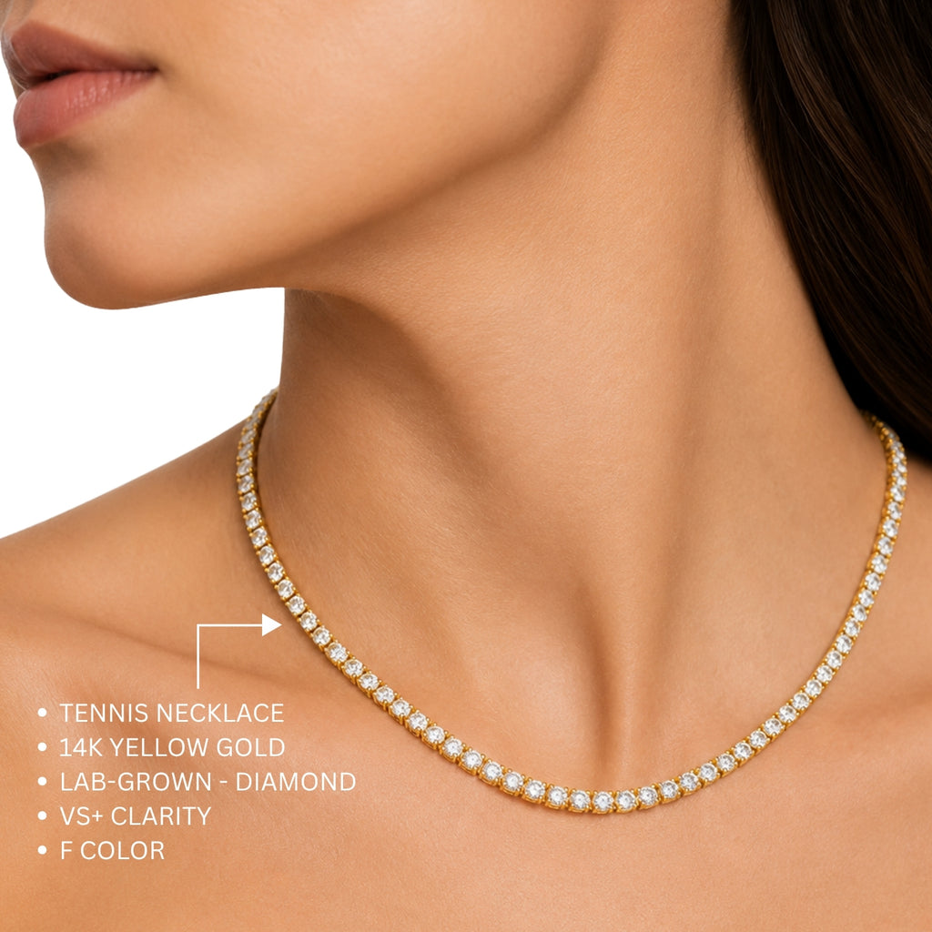 Venturant 5.00-20.00 Carat T.W. Round-cut Lab Grown Diamond (F/VS) 14K Gold Tennis Necklace - Assorted Colors & Carat