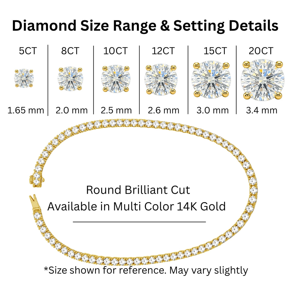 Venturant 5.00-20.00 Carat T.W. Round-cut Lab Grown Diamond (F/VS) 14K Gold Tennis Necklace - Assorted Colors & Carat