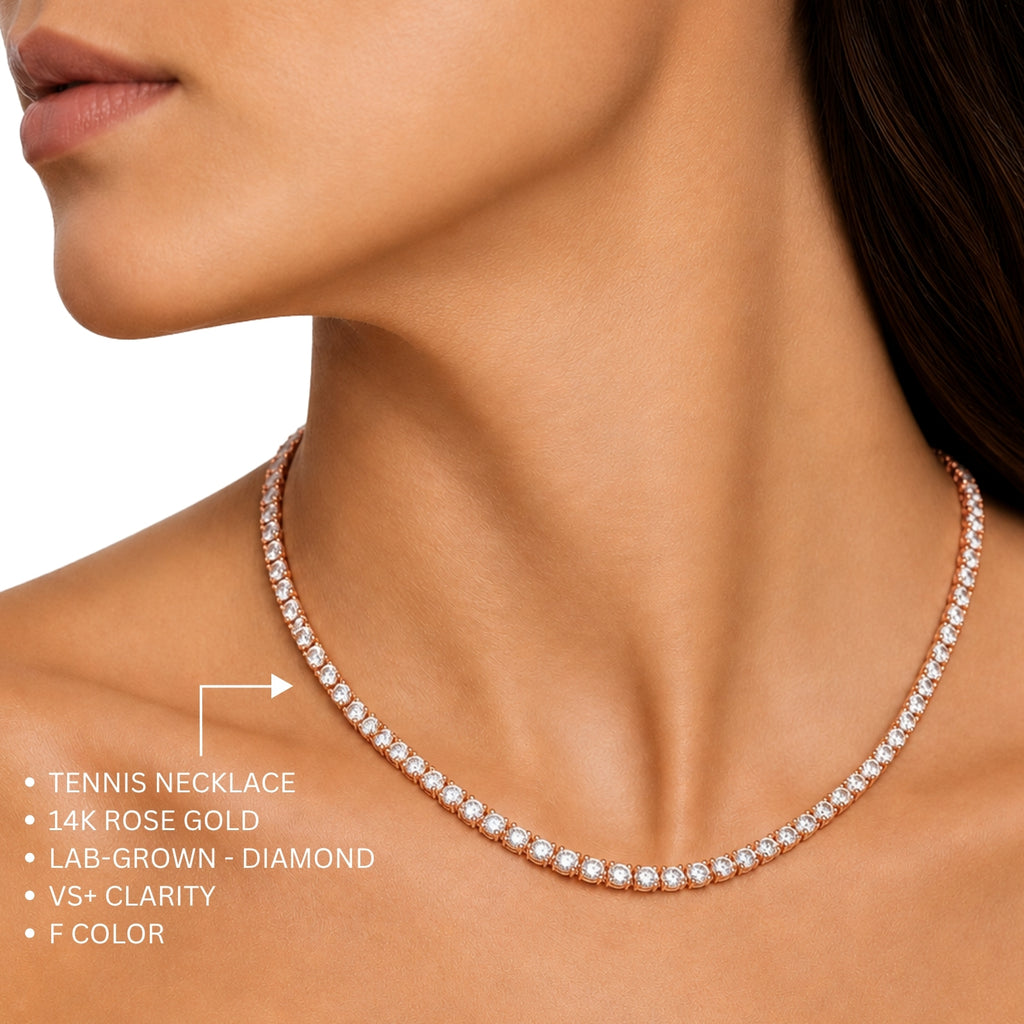 Venturant 5.00-20.00 Carat T.W. Round-cut Lab Grown Diamond (F/VS) 14K Gold Tennis Necklace - Assorted Colors & Carat