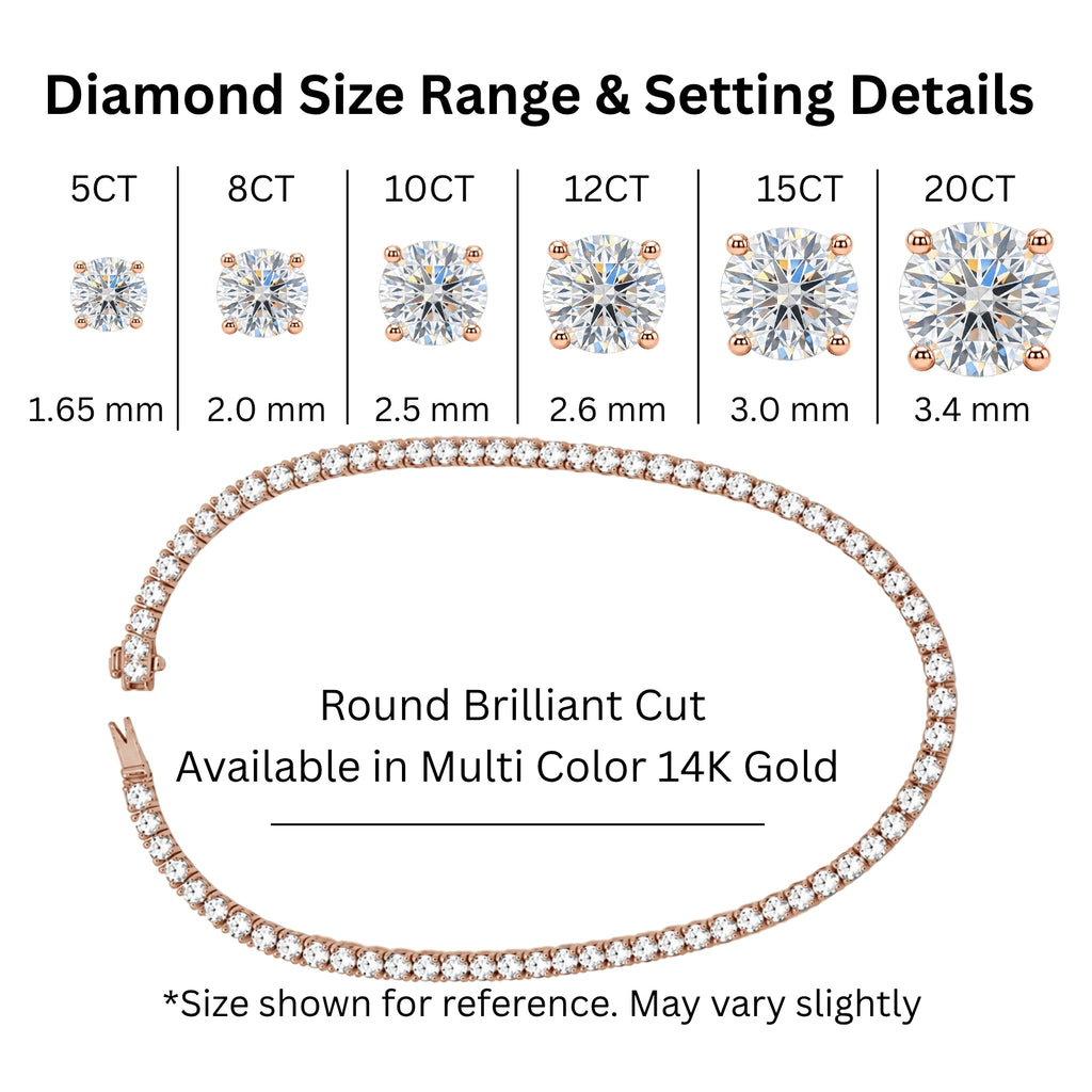 Venturant 5.00-20.00 Carat T.W. Round-cut Lab Grown Diamond (F/VS) 14K Gold Tennis Necklace - Assorted Colors & Carat