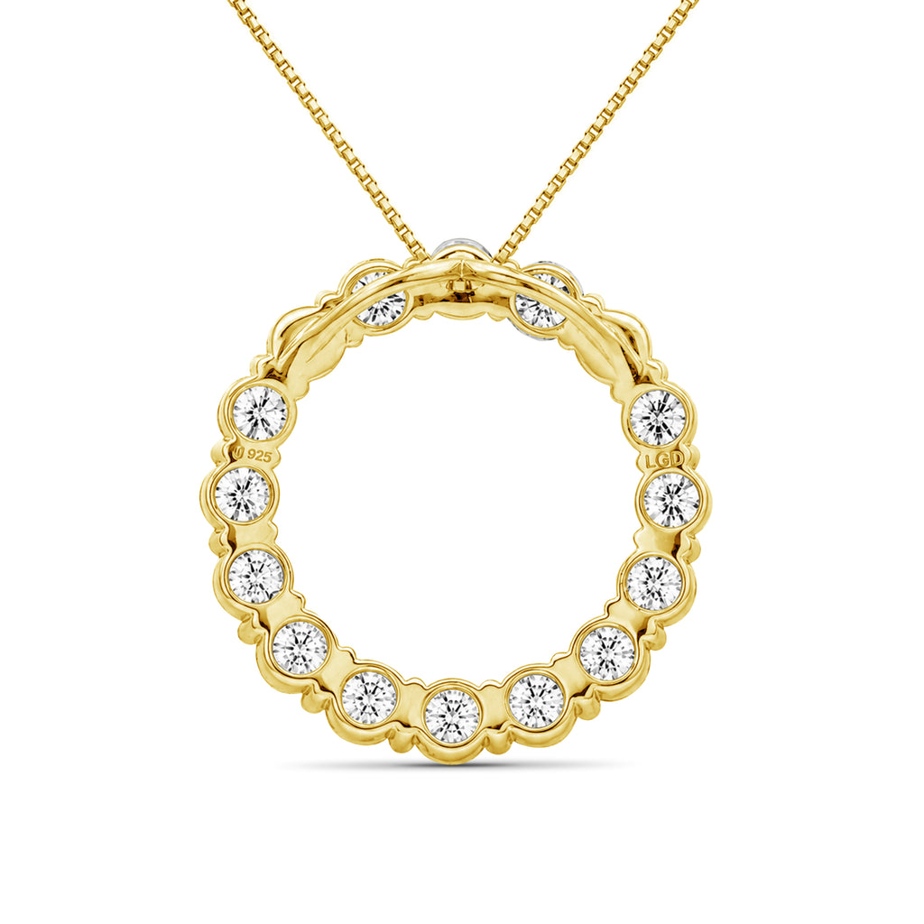 Venturant Lab Grown Diamond (F/VS+) 3.00 carat Round cut Sterling Silver Circle Pendant - Sterling Silver | Gold over Silver