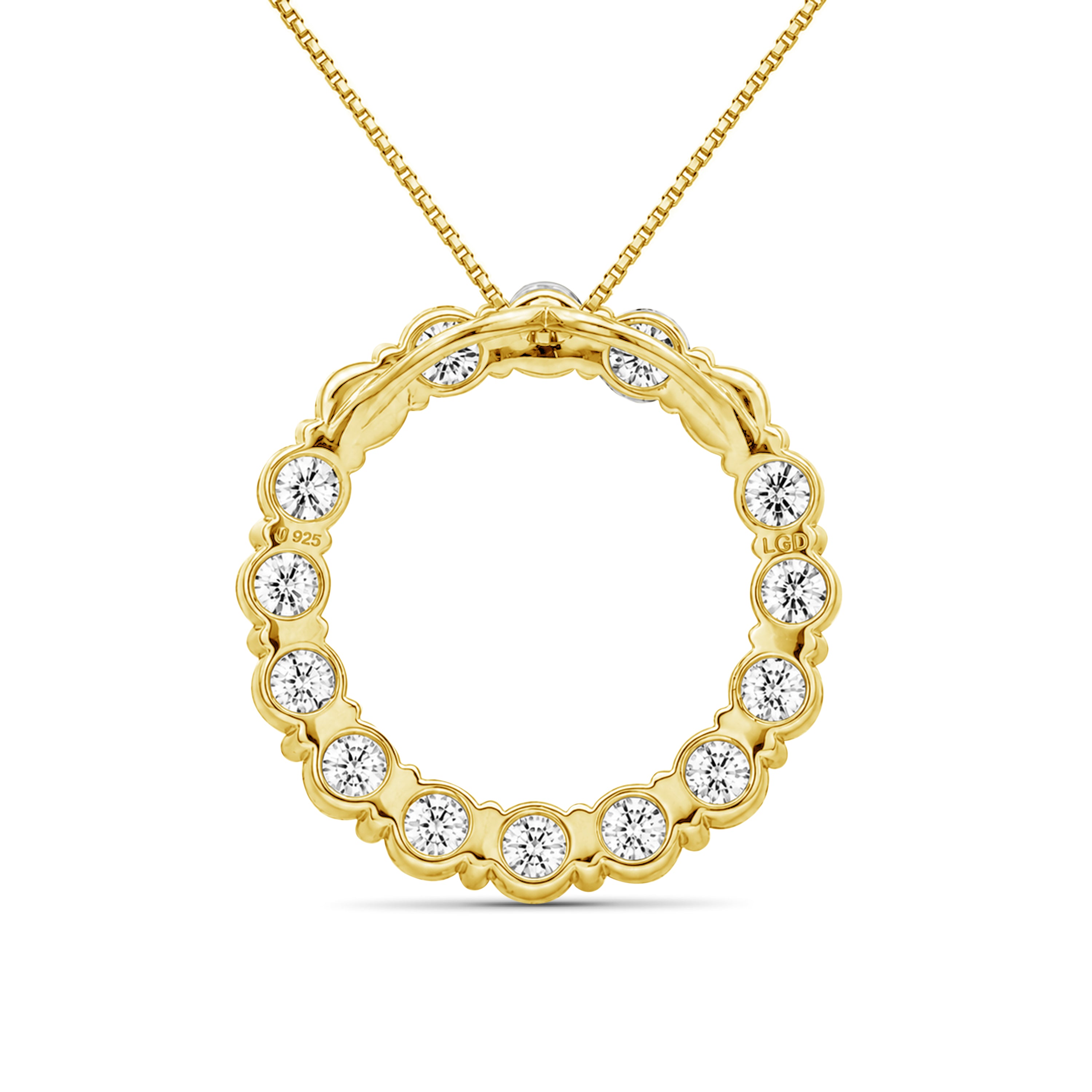 Venturant Lab Grown Diamond (F/VS+) 3.00 carat Round cut Sterling Silver Circle Pendant - Sterling Silver | Gold over Silver