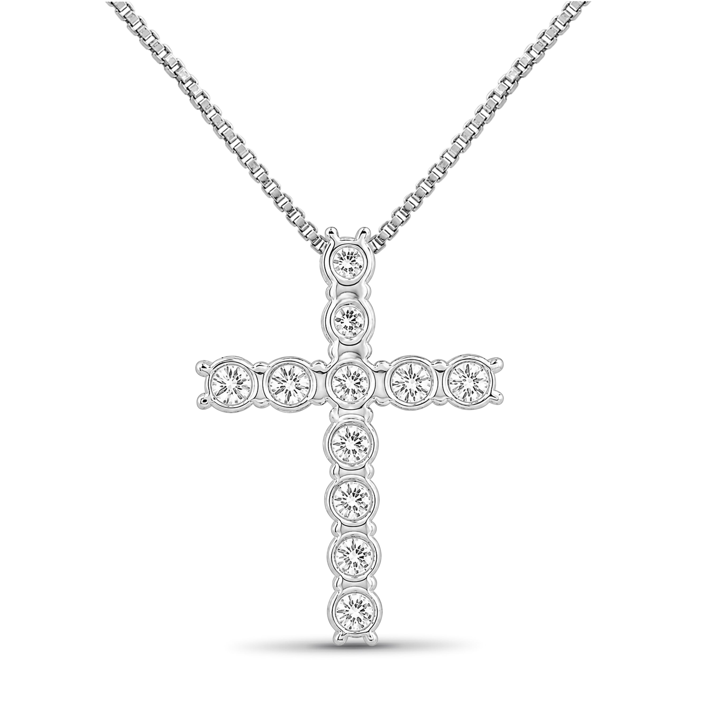 Venturant Lab Grown Diamond (F/VS+) 1.00 carat Round cut Sterling Silver Cross Pendant - Sterling Silver | Gold over Silver