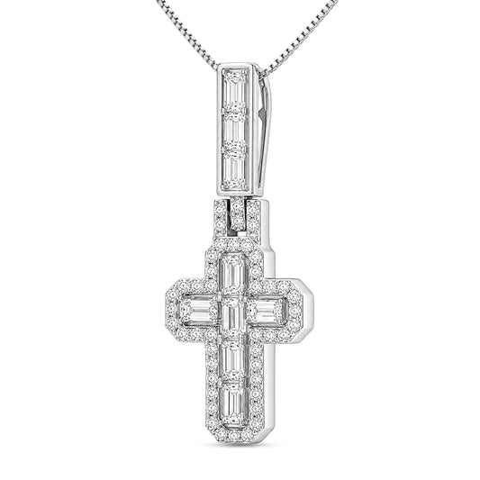 Venturant Lab Grown Diamond (F/VS+) 4.00 carat Round cut Sterling Silver Cross Pendant - Sterling Silver | Gold over Silver