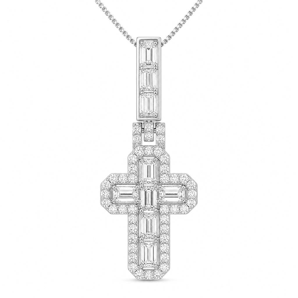 Venturant Lab Grown Diamond (F/VS+) 4.00 carat Round cut Sterling Silver Cross Pendant - Sterling Silver | Gold over Silver
