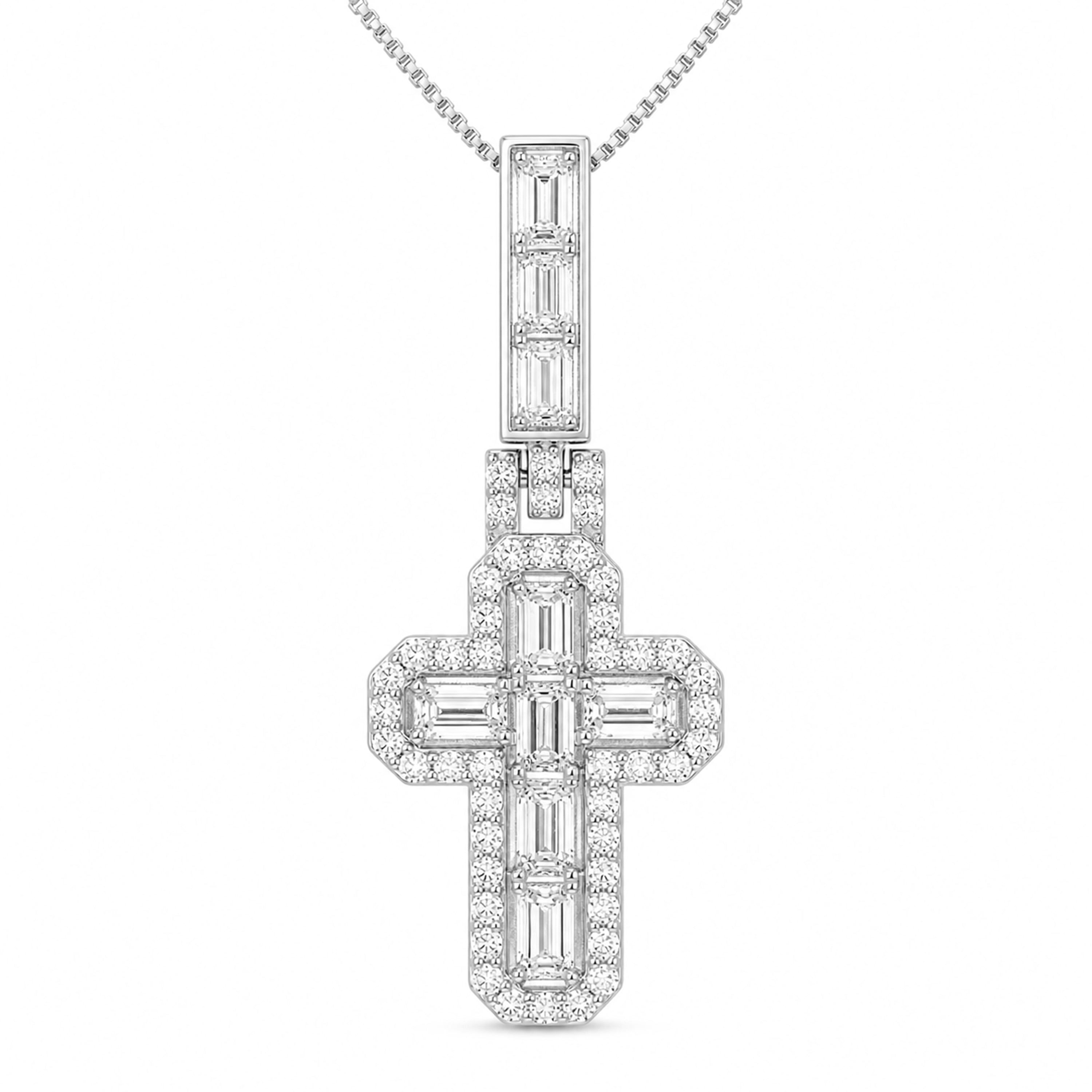 Venturant Lab Grown Diamond (F/VS+) 4.00 carat Round cut Sterling Silver Cross Pendant - Sterling Silver | Gold over Silver