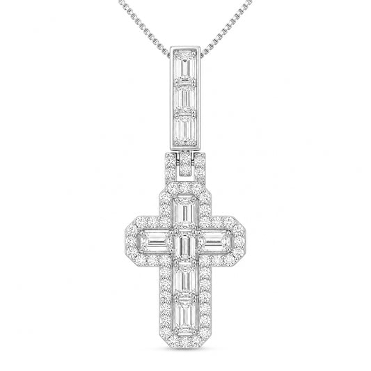 Venturant Lab Grown Diamond (F/VS+) 4.00 carat Round cut Sterling Silver Cross Pendant - Sterling Silver | Gold over Silver