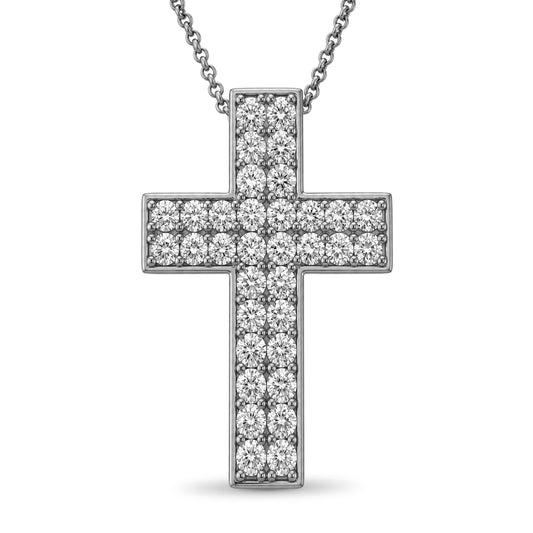 Venturant Lab Grown Diamond (F/VS+) 3.00 carat Round cut Sterling Silver Cross Pendant - Sterling Silver | Gold over Silver